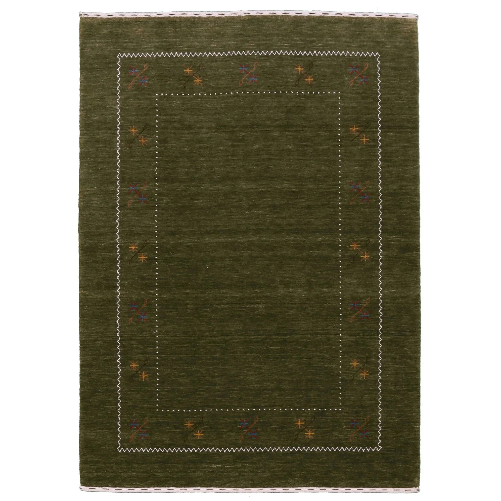 Green Modern Gabbeh Border Design Hand Loomed Wool Area Rug - Image 9