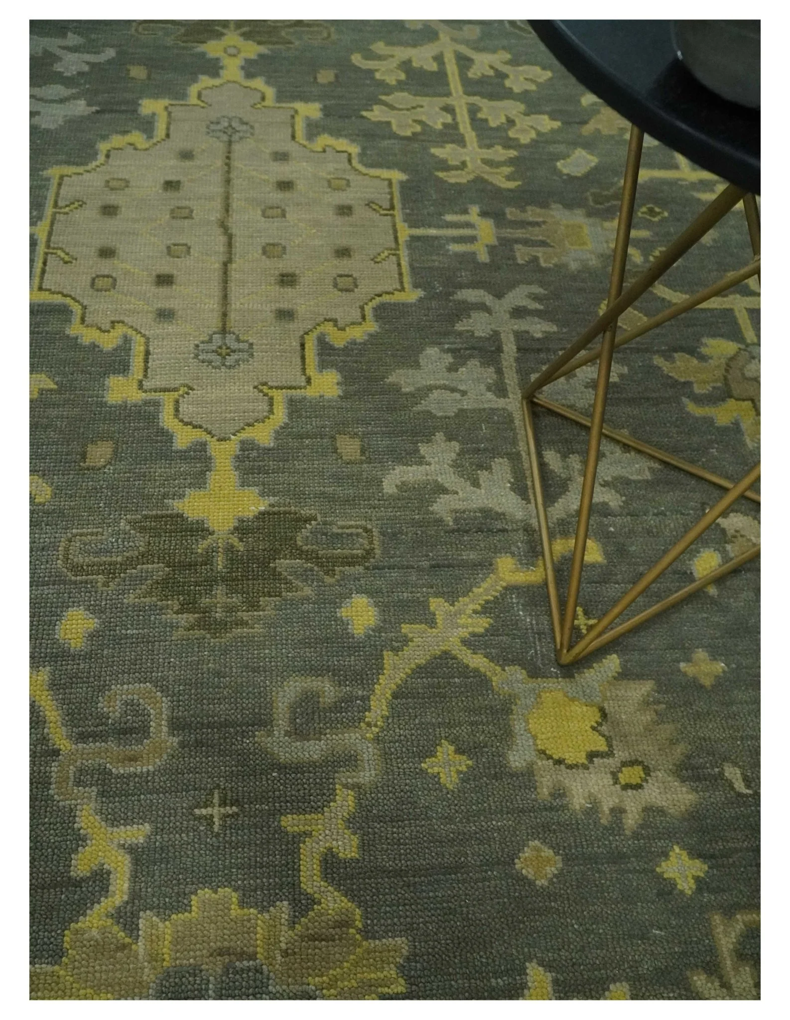 Charcoal, Olive and Mustard Hand knotted Oriental Oushak Custom Made wool Area Rug - Image 2