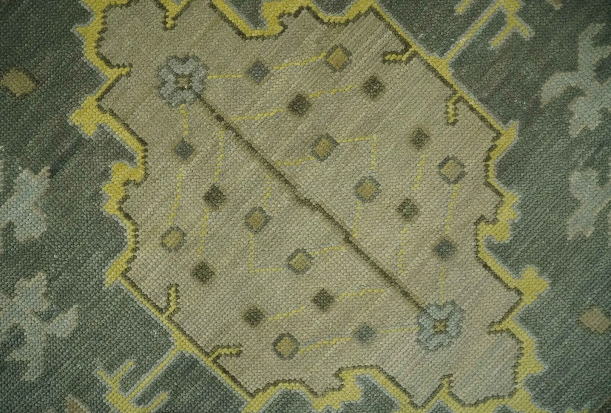 Charcoal, Olive and Mustard Hand knotted Oriental Oushak Custom Made wool Area Rug - Image 4