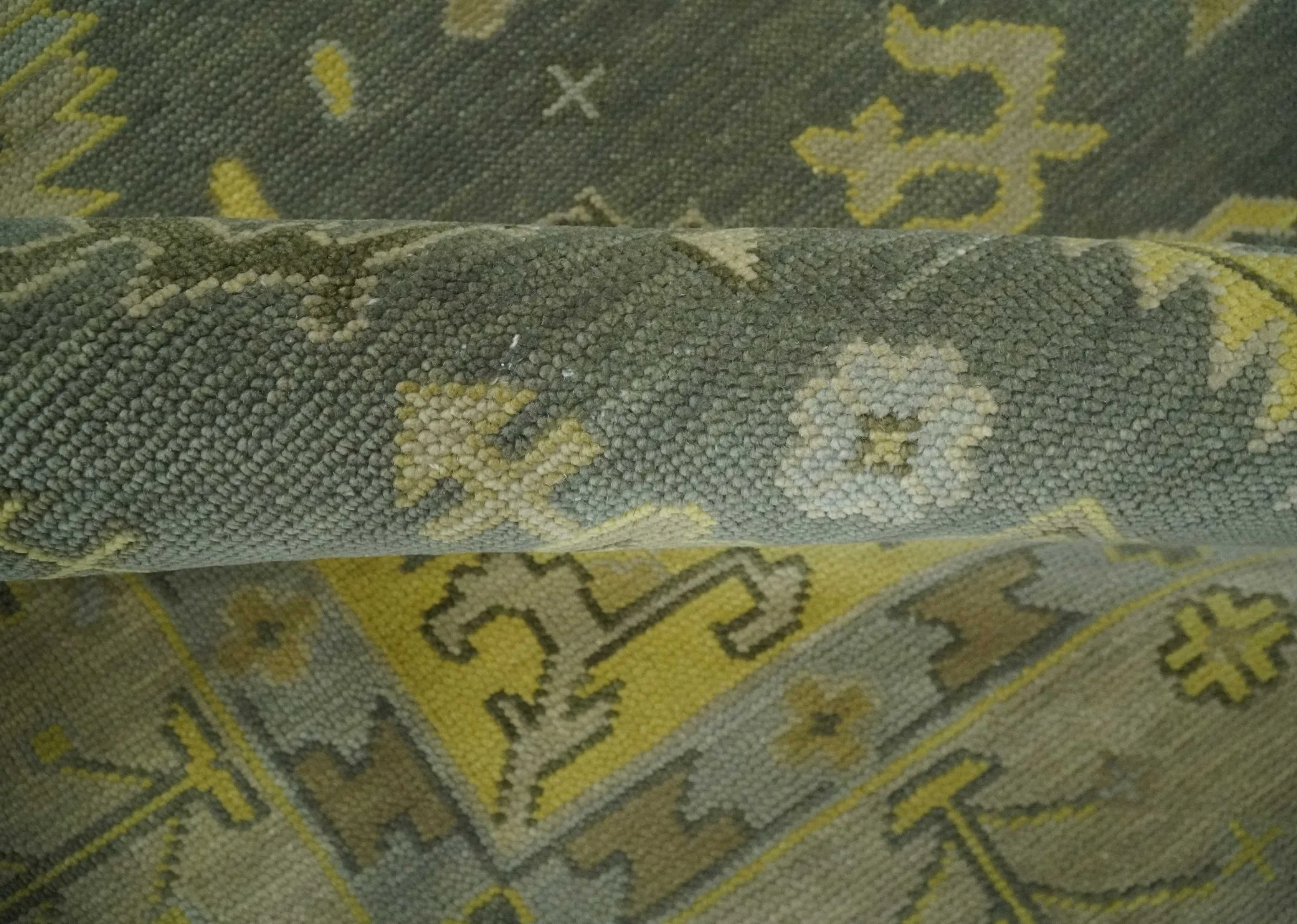 Charcoal, Olive and Mustard Hand knotted Oriental Oushak Custom Made wool Area Rug - Image 7