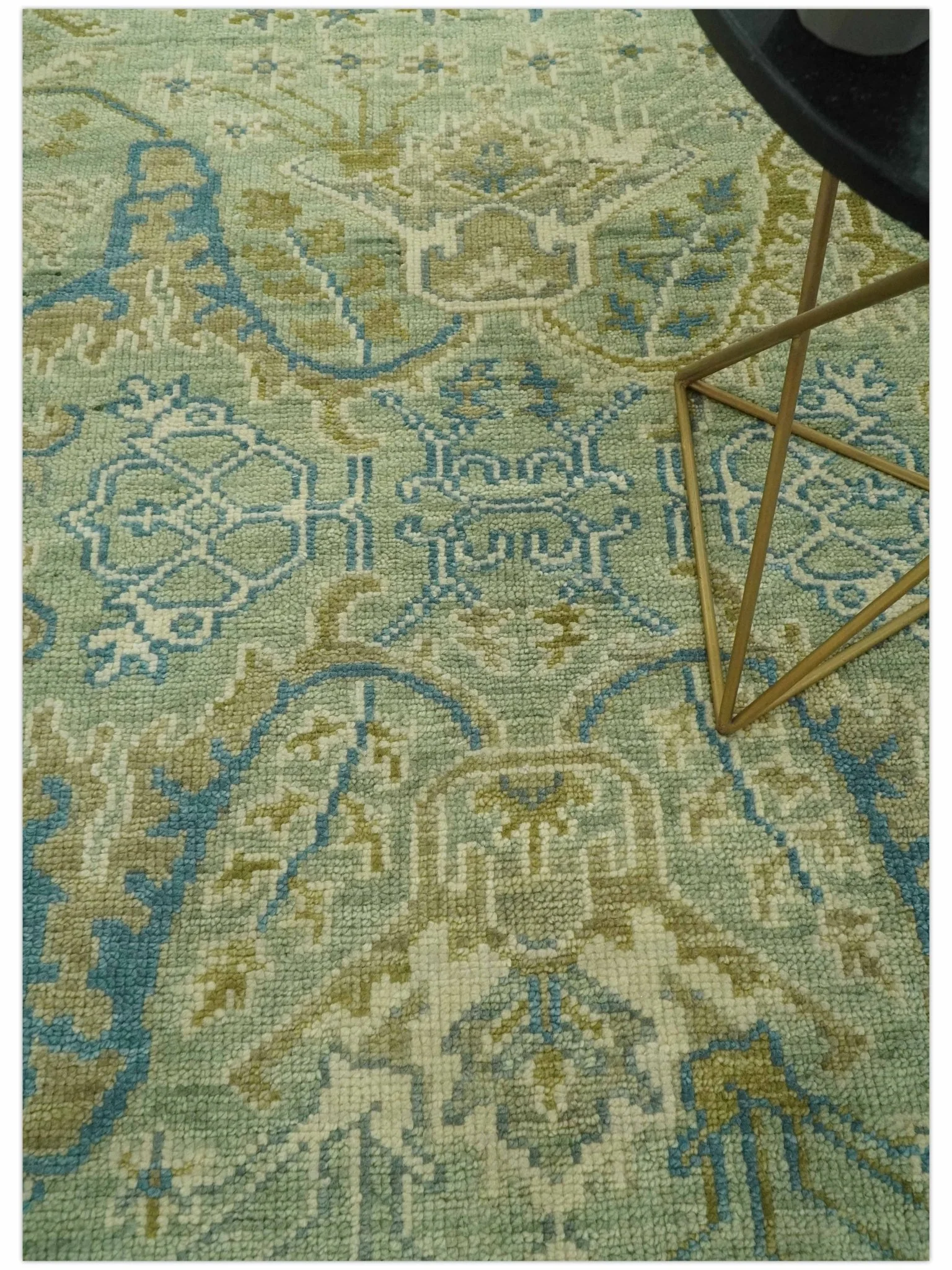 Hand Knotted Green, Olive and Teal Traditional Dragon Oushak Design 8x10 wool rug - Image 2