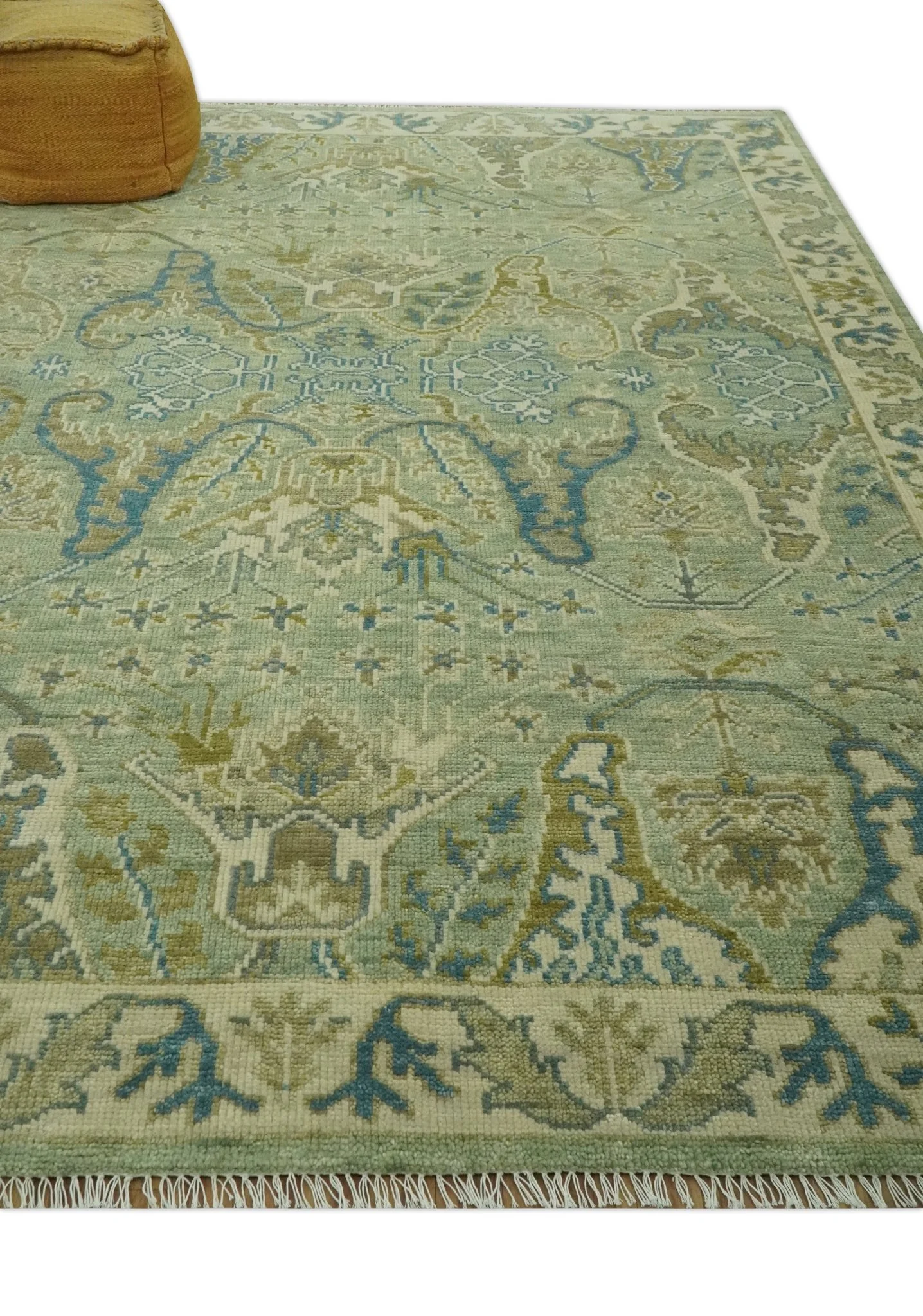 Hand Knotted Green, Olive and Teal Traditional Dragon Oushak Design 8x10 wool rug - Image 3