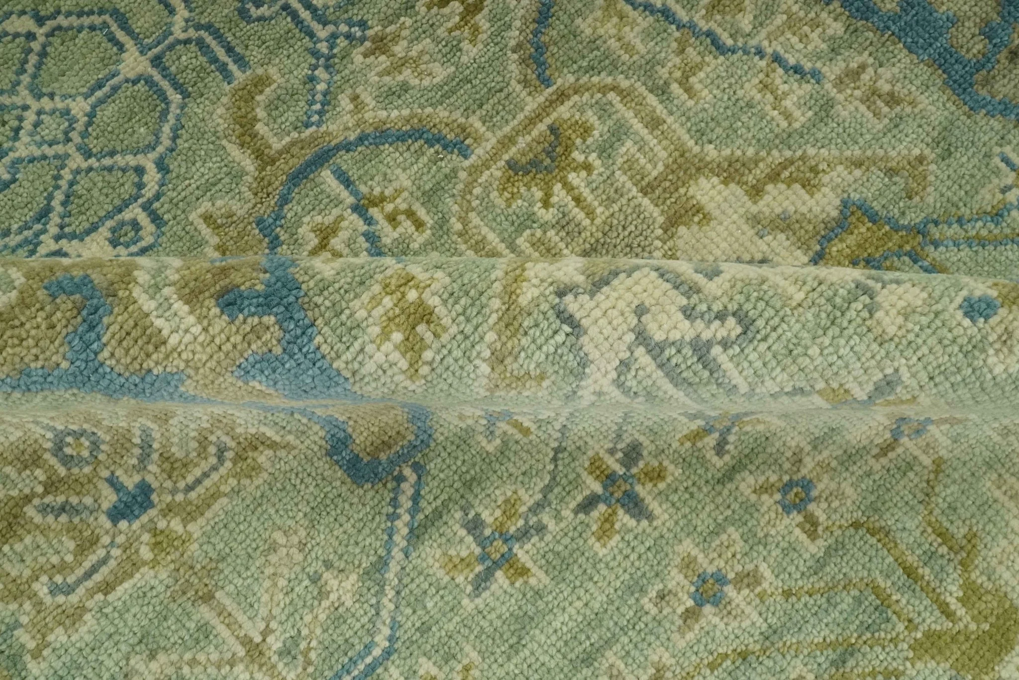 Hand Knotted Green, Olive and Teal Traditional Dragon Oushak Design 8x10 wool rug - Image 4