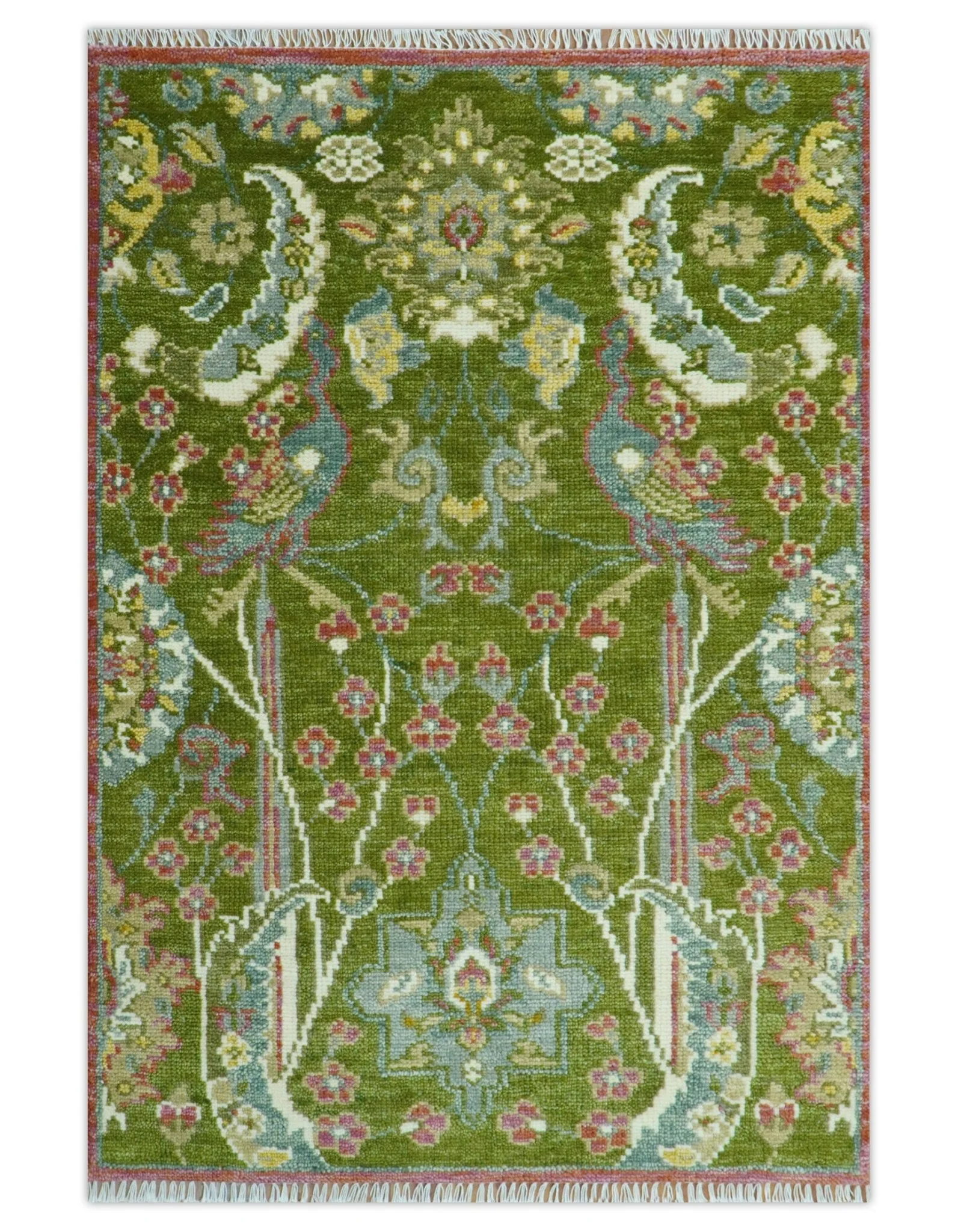 The Peacock Garden Bird Hand Knotted Custom Made Wool Area Rug - Image 12