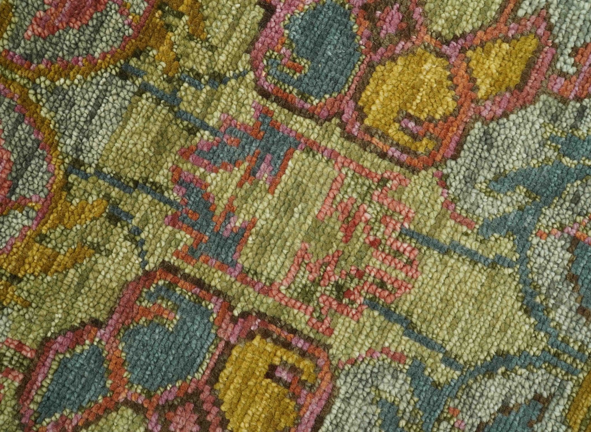 Transitional Green, Pink, Silver and Gold Hand Knotted Custom Made wool area rug - Image 4