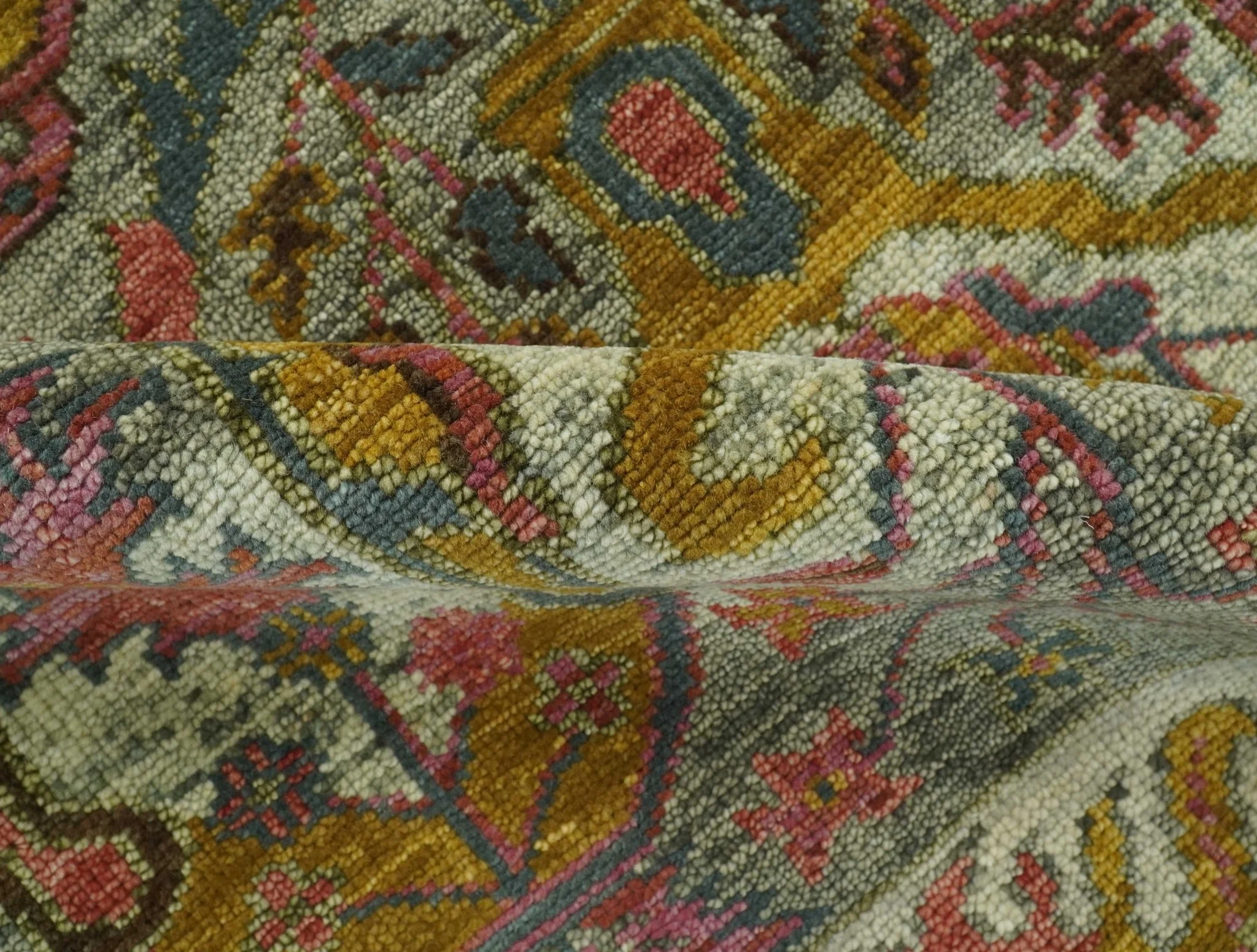 Transitional Green, Pink, Silver and Gold Hand Knotted Custom Made wool area rug - Image 6
