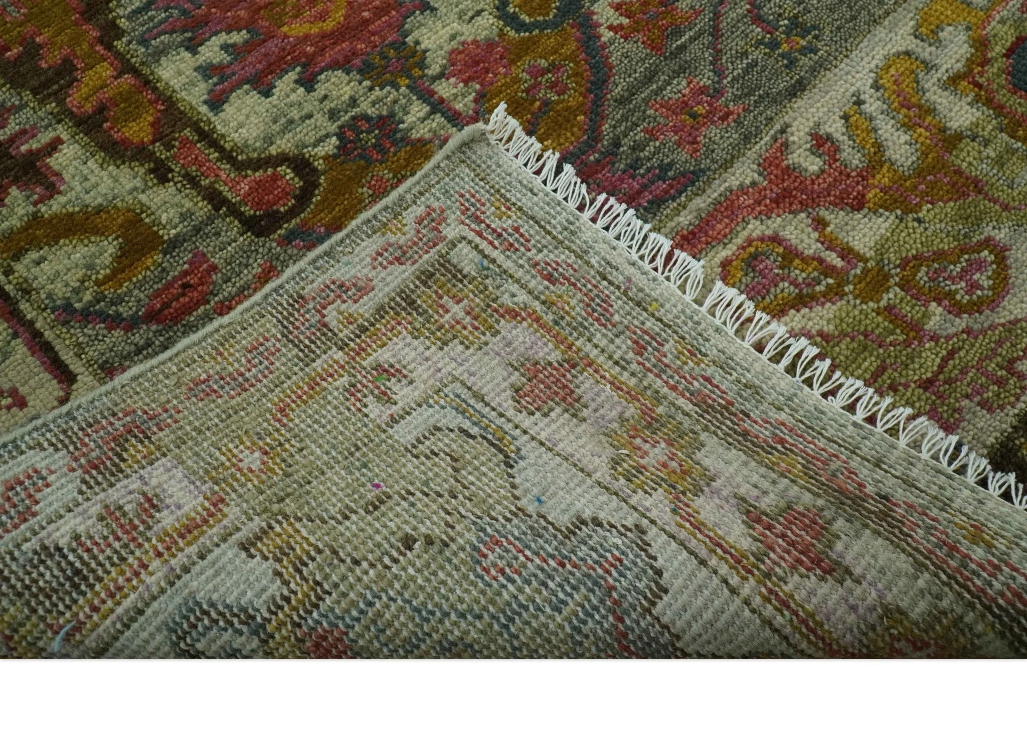 Transitional Green, Pink, Silver and Gold Hand Knotted Custom Made wool area rug - Image 7