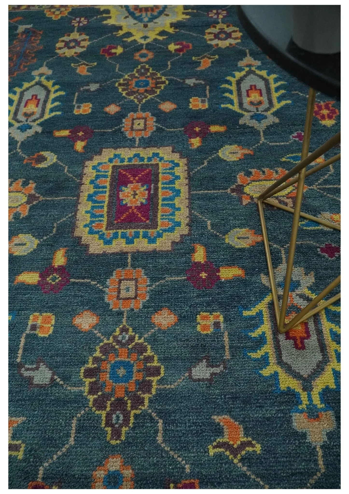 Vibrant Colorful Green, Silver, Mustard and Orange Hand Knotted Oriental Oushak Multi Size wool Area Rug - Image 2