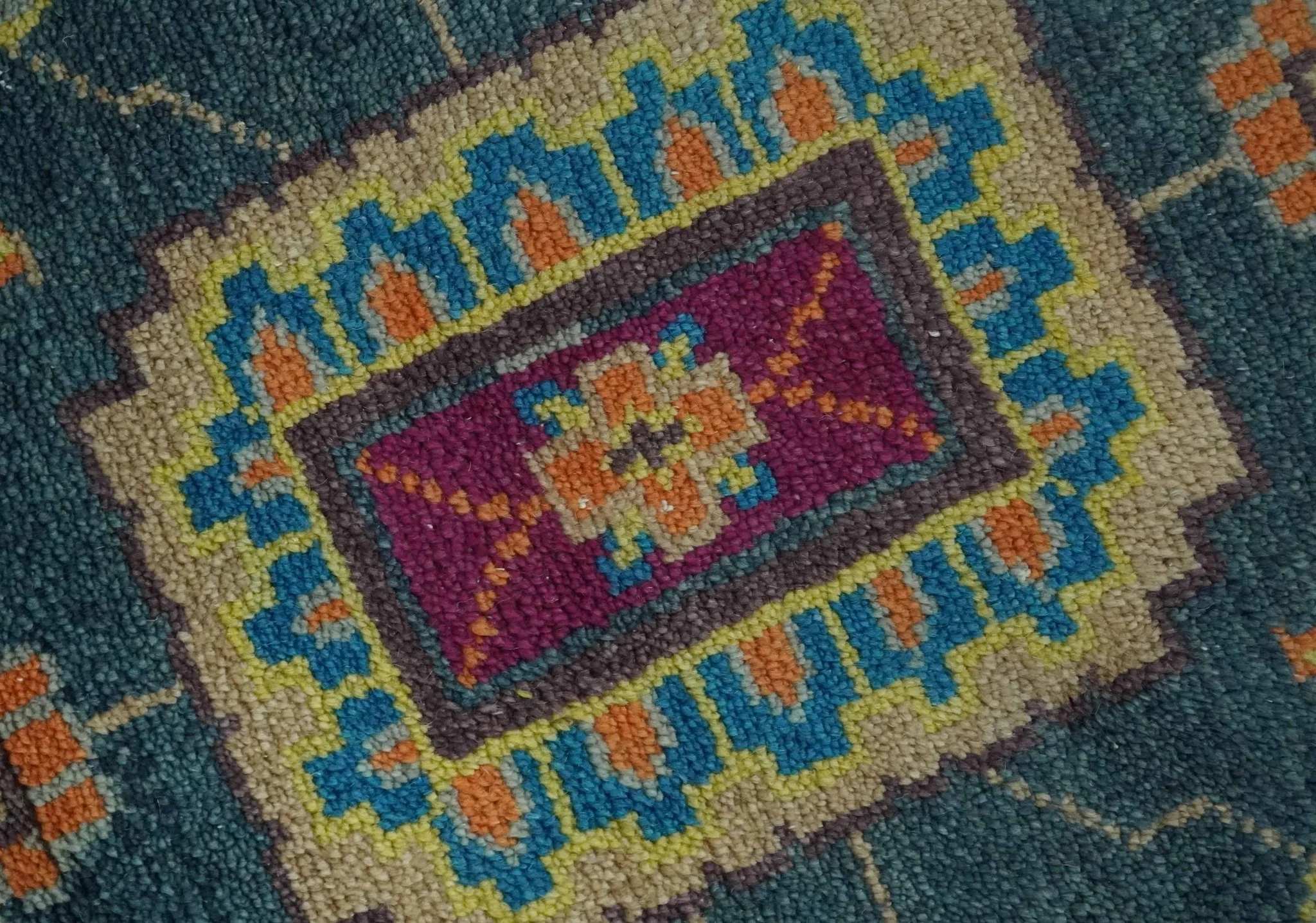 Vibrant Colorful Green, Silver, Mustard and Orange Hand Knotted Oriental Oushak Multi Size wool Area Rug - Image 4