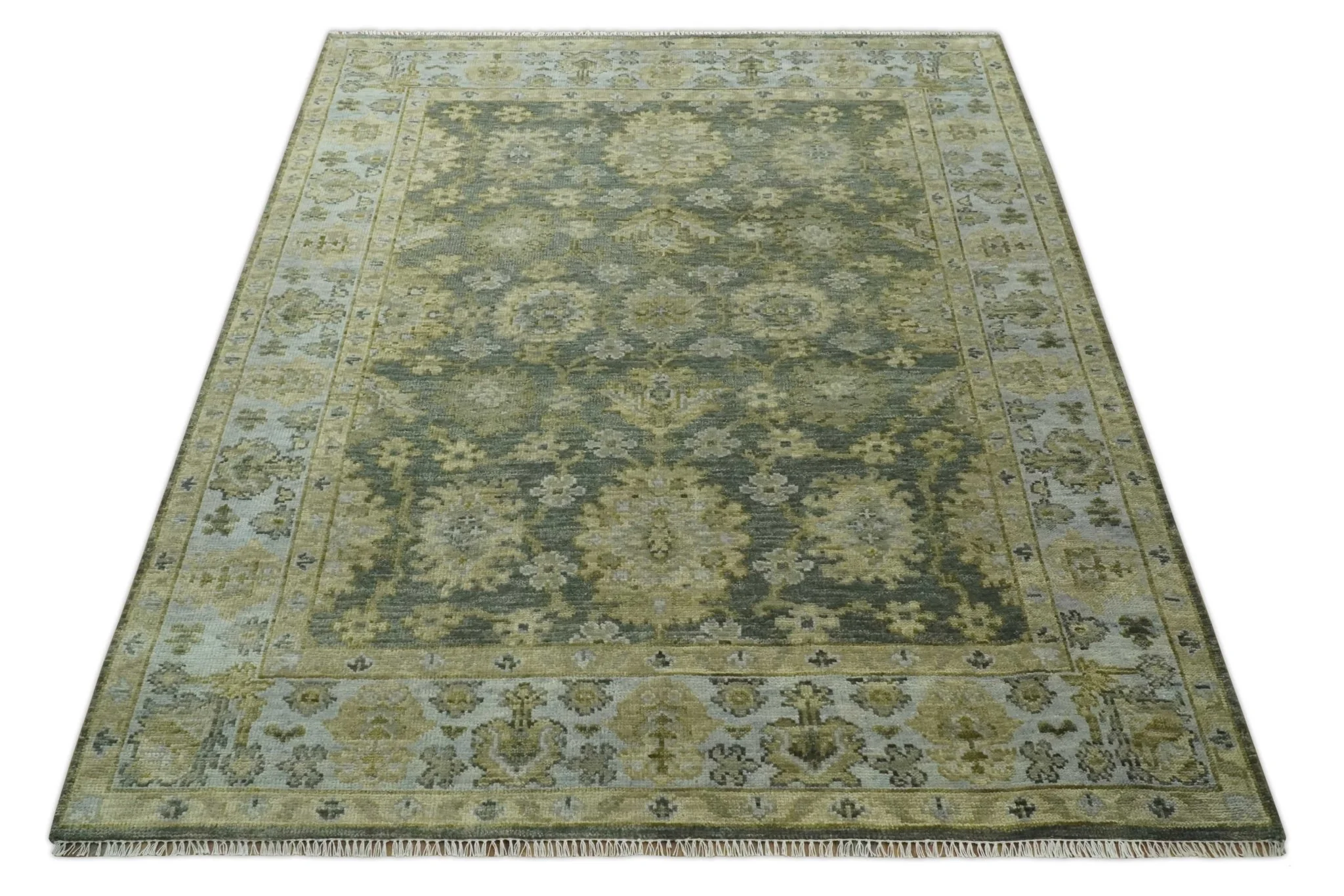 Custom Made Gray, Silver and Olive Hand knotted Traditional Oushak Wool Area Rug - Image 10