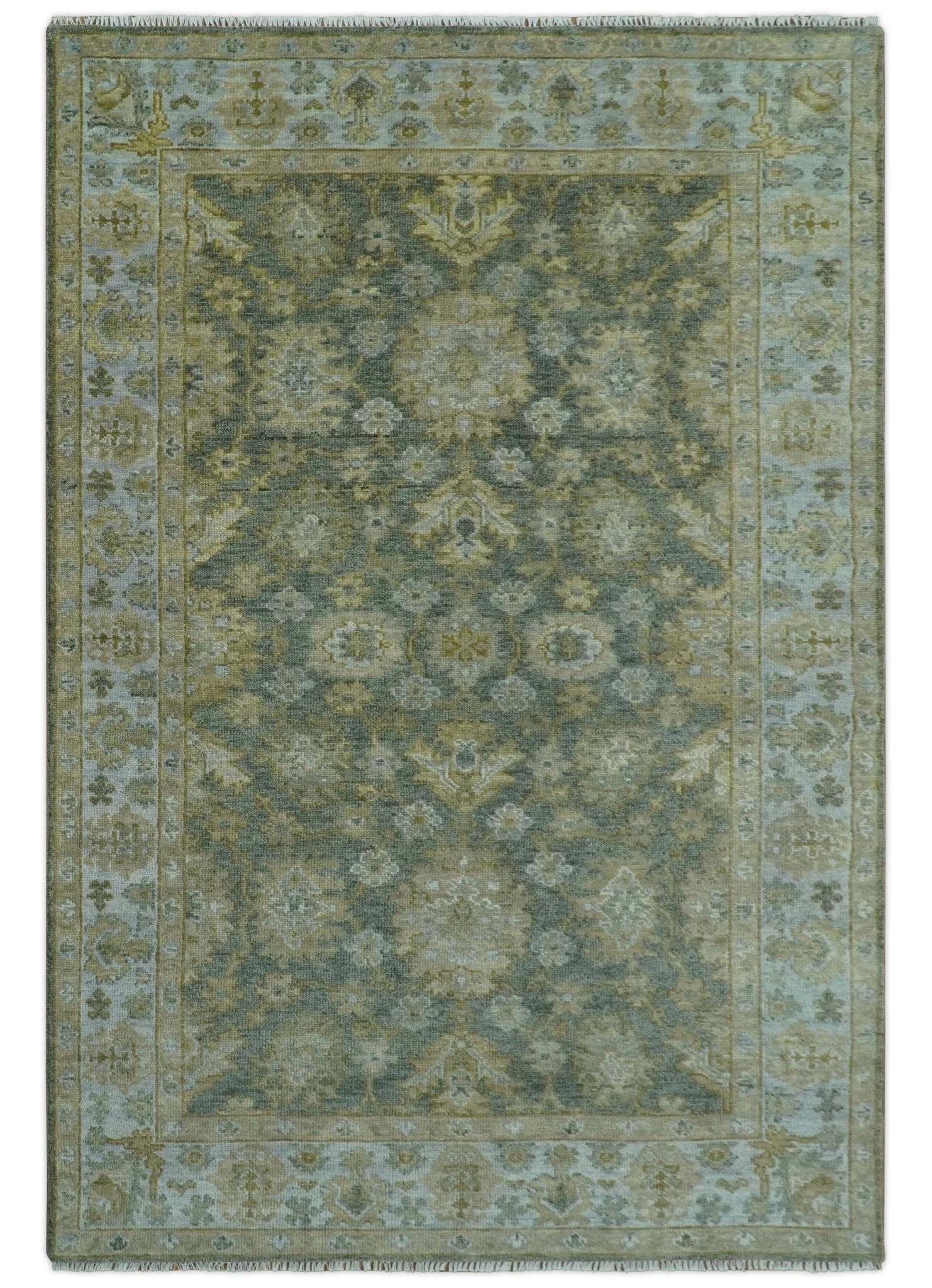 Custom Made Gray, Silver and Olive Hand knotted Traditional Oushak Wool Area Rug - Image 12