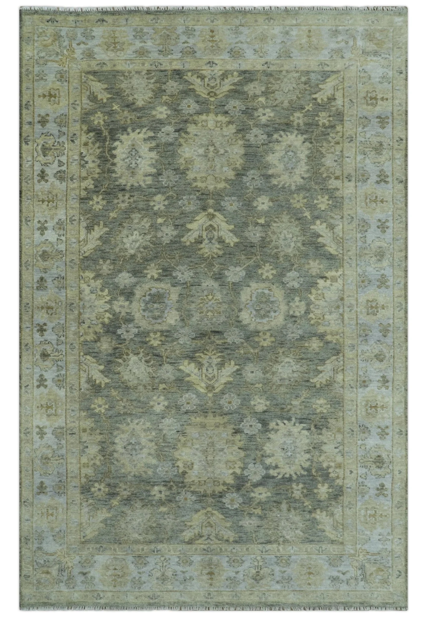 Custom Made Gray, Silver and Olive Hand knotted Traditional Oushak Wool Area Rug - Image 13