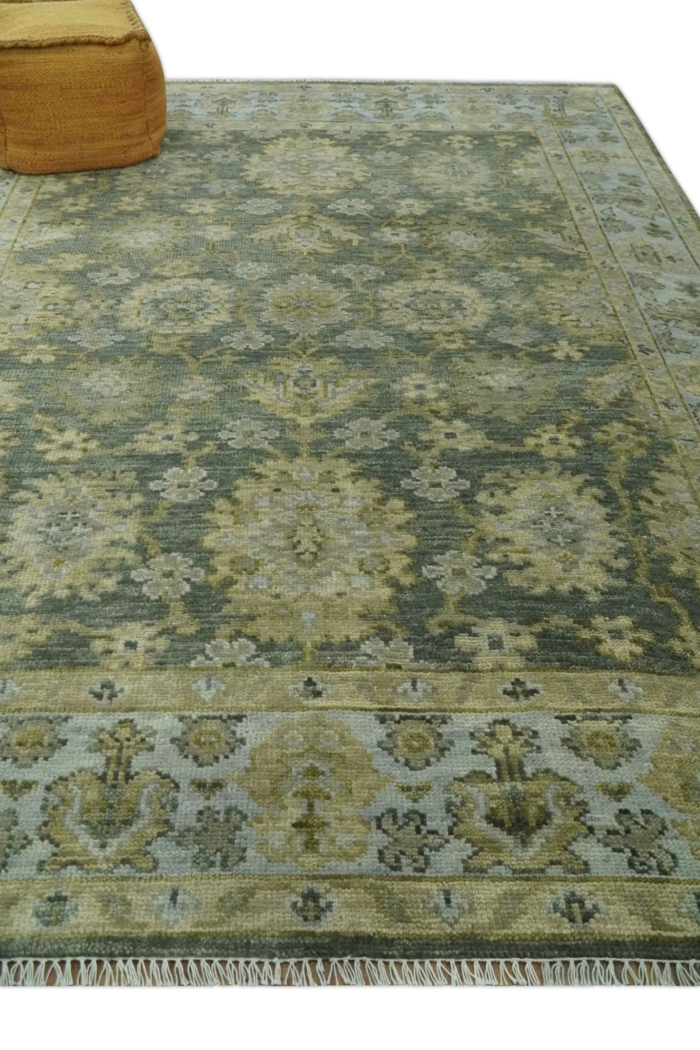 Custom Made Gray, Silver and Olive Hand knotted Traditional Oushak Wool Area Rug - Image 3