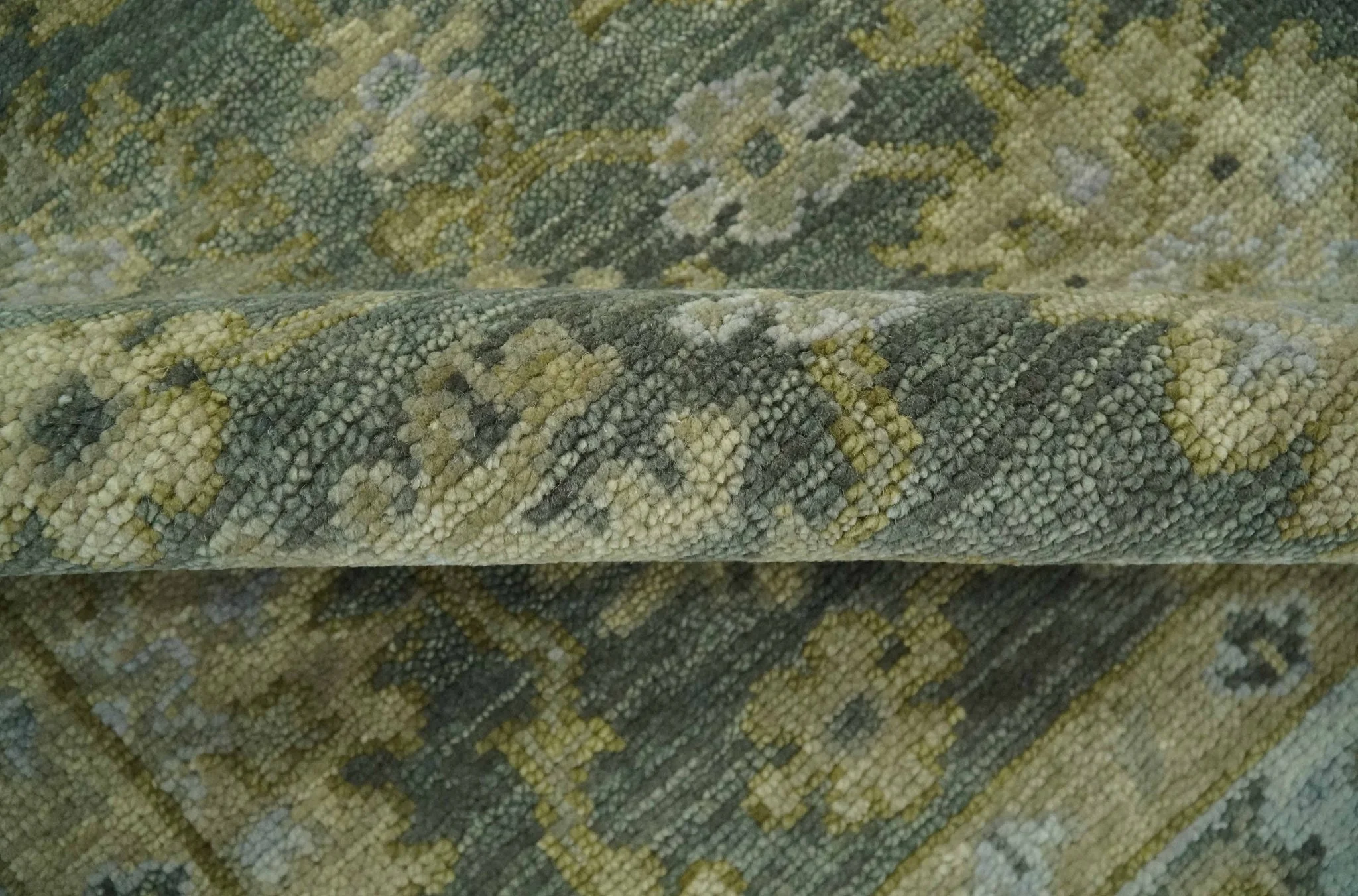 Custom Made Gray, Silver and Olive Hand knotted Traditional Oushak Wool Area Rug - Image 5