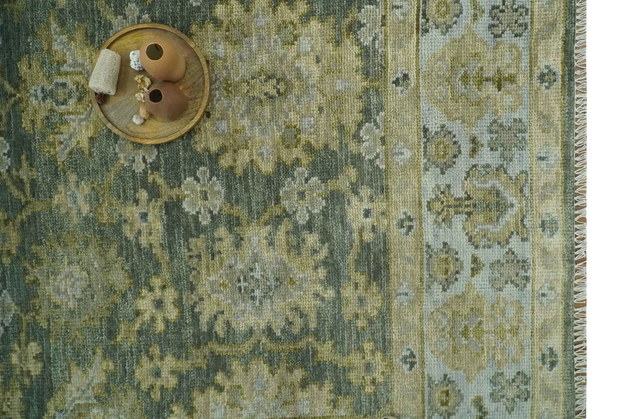 Custom Made Gray, Silver and Olive Hand knotted Traditional Oushak Wool Area Rug - Image 7