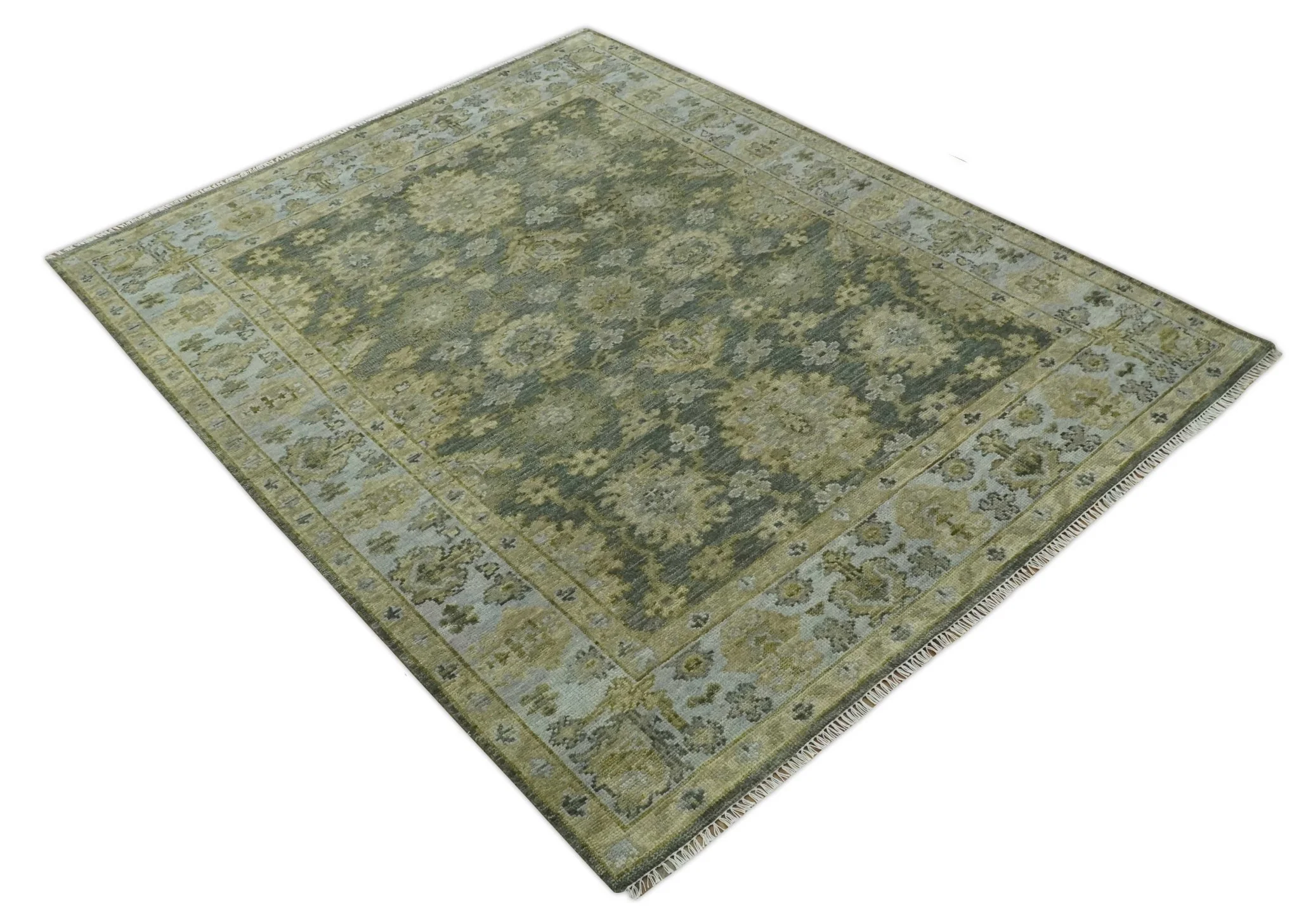 Custom Made Gray, Silver and Olive Hand knotted Traditional Oushak Wool Area Rug - Image 9