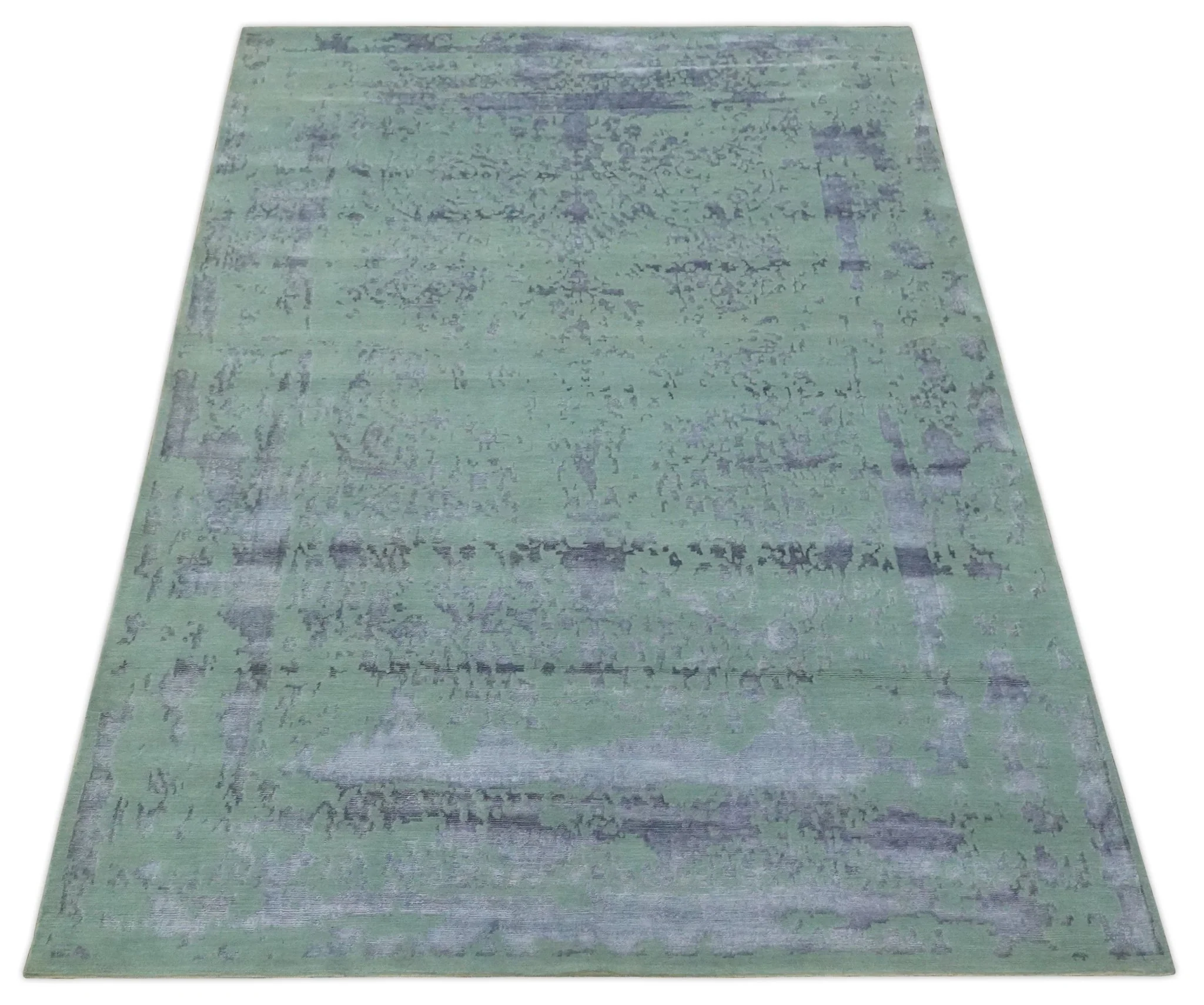 Green, Silver, Gray and Charcoal Modern Abstract Hand knotted 6x9 Wool and Viscose area Rug - Image 10