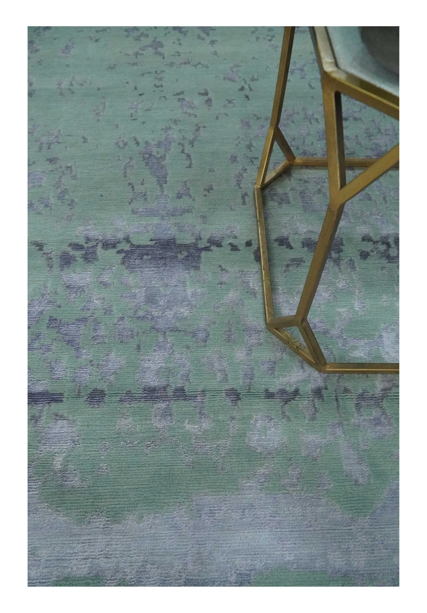 Green, Silver, Gray and Charcoal Modern Abstract Hand knotted 6x9 Wool and Viscose area Rug - Image 2