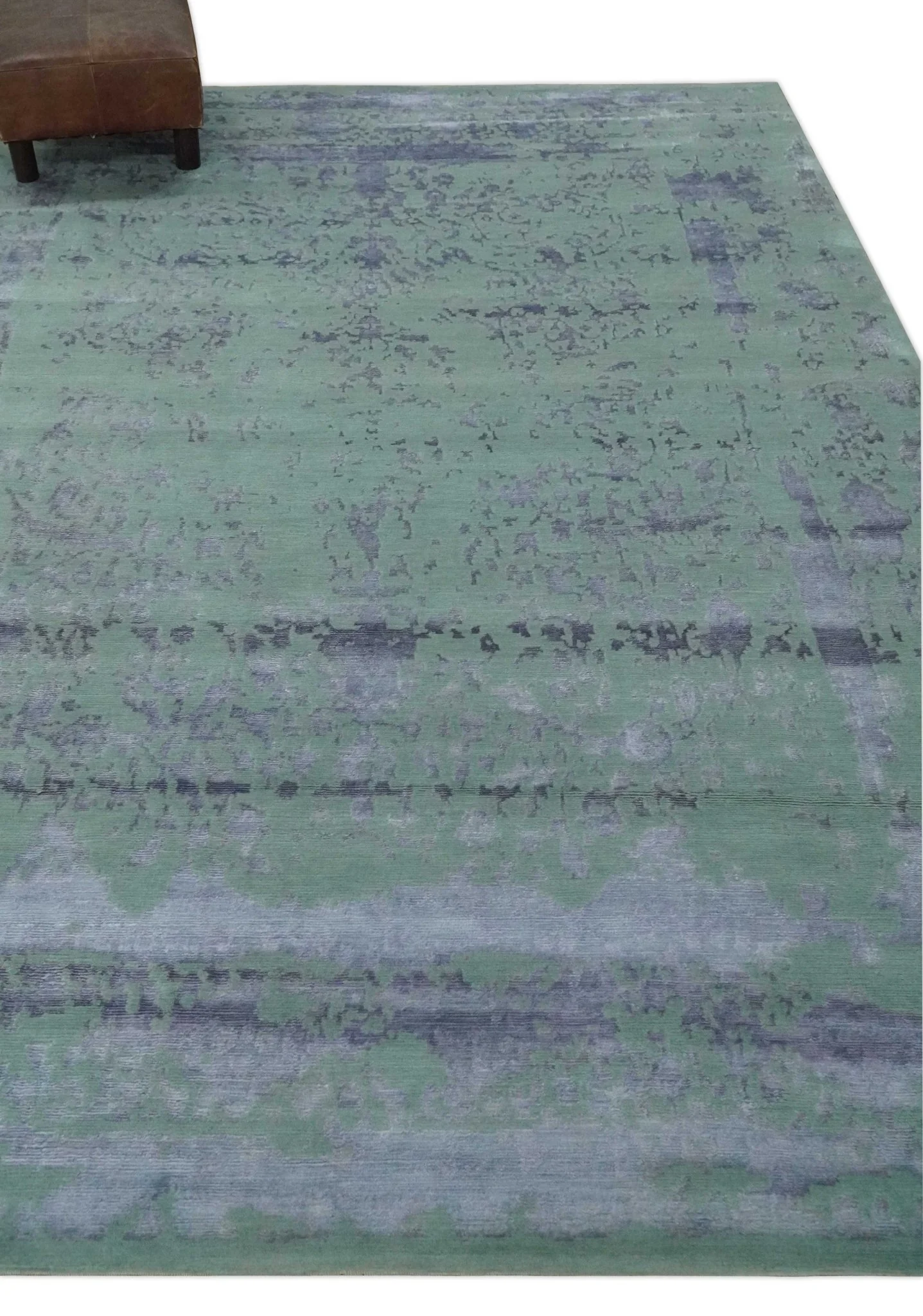 Green, Silver, Gray and Charcoal Modern Abstract Hand knotted 6x9 Wool and Viscose area Rug - Image 3