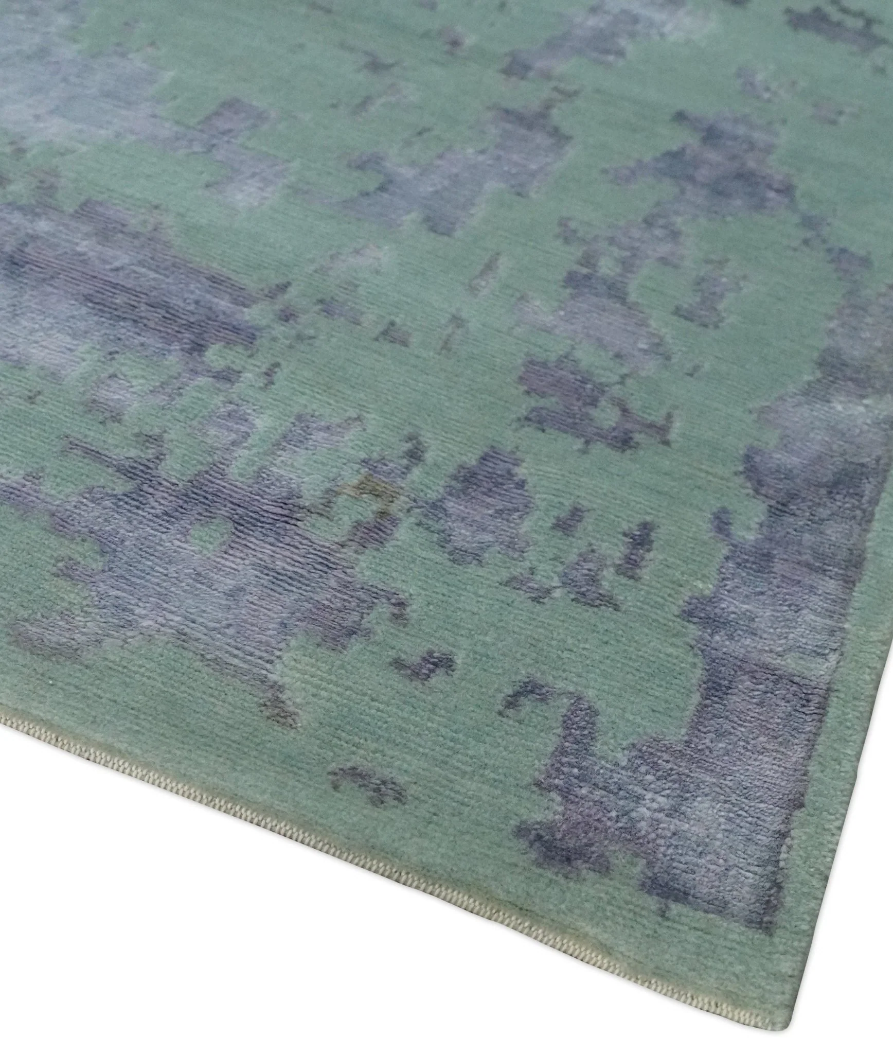 Green, Silver, Gray and Charcoal Modern Abstract Hand knotted 6x9 Wool and Viscose area Rug - Image 5