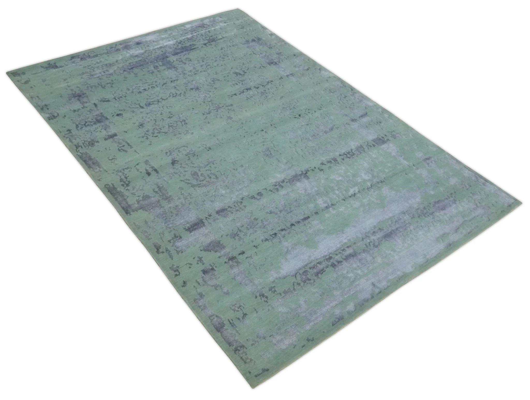Green, Silver, Gray and Charcoal Modern Abstract Hand knotted 6x9 Wool and Viscose area Rug - Image 9