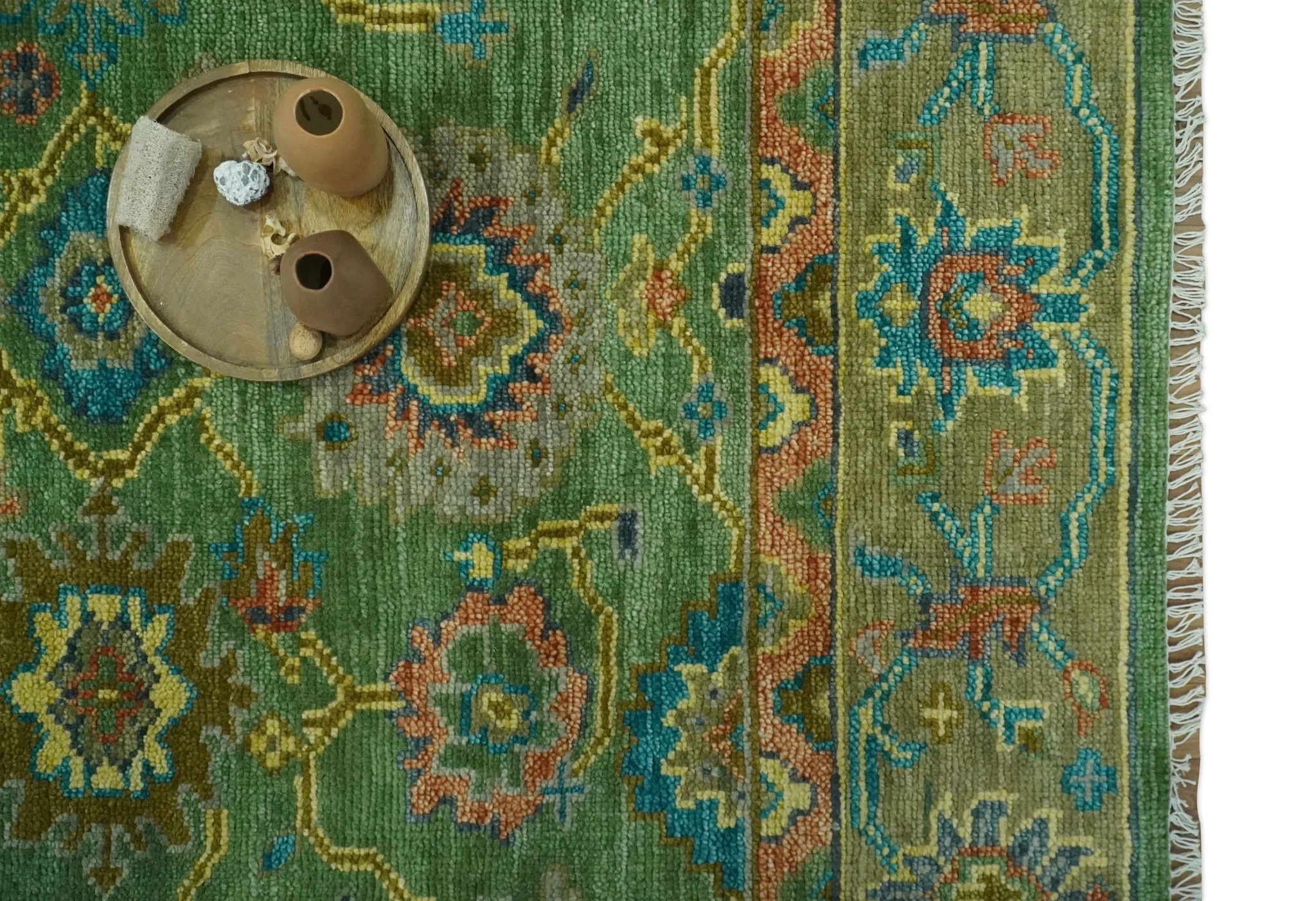 Vibrant colorful Green 8x10 Hand Knotted Traditional Oriental Oushak wool Area Rug - Image 10