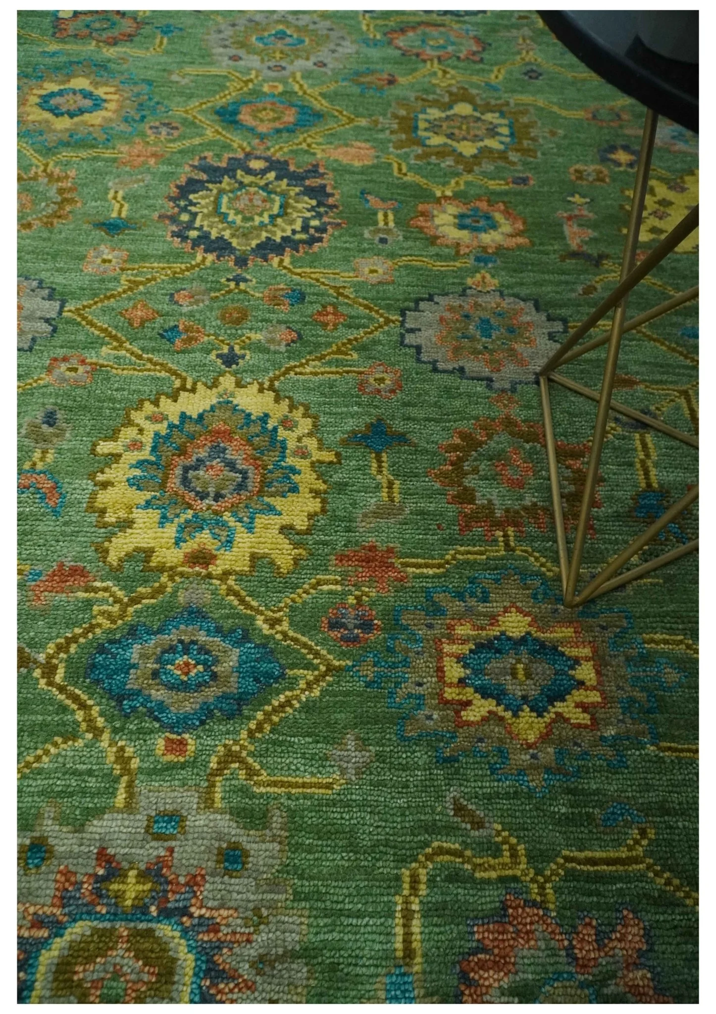 Vibrant colorful Green 8x10 Hand Knotted Traditional Oriental Oushak wool Area Rug - Image 2