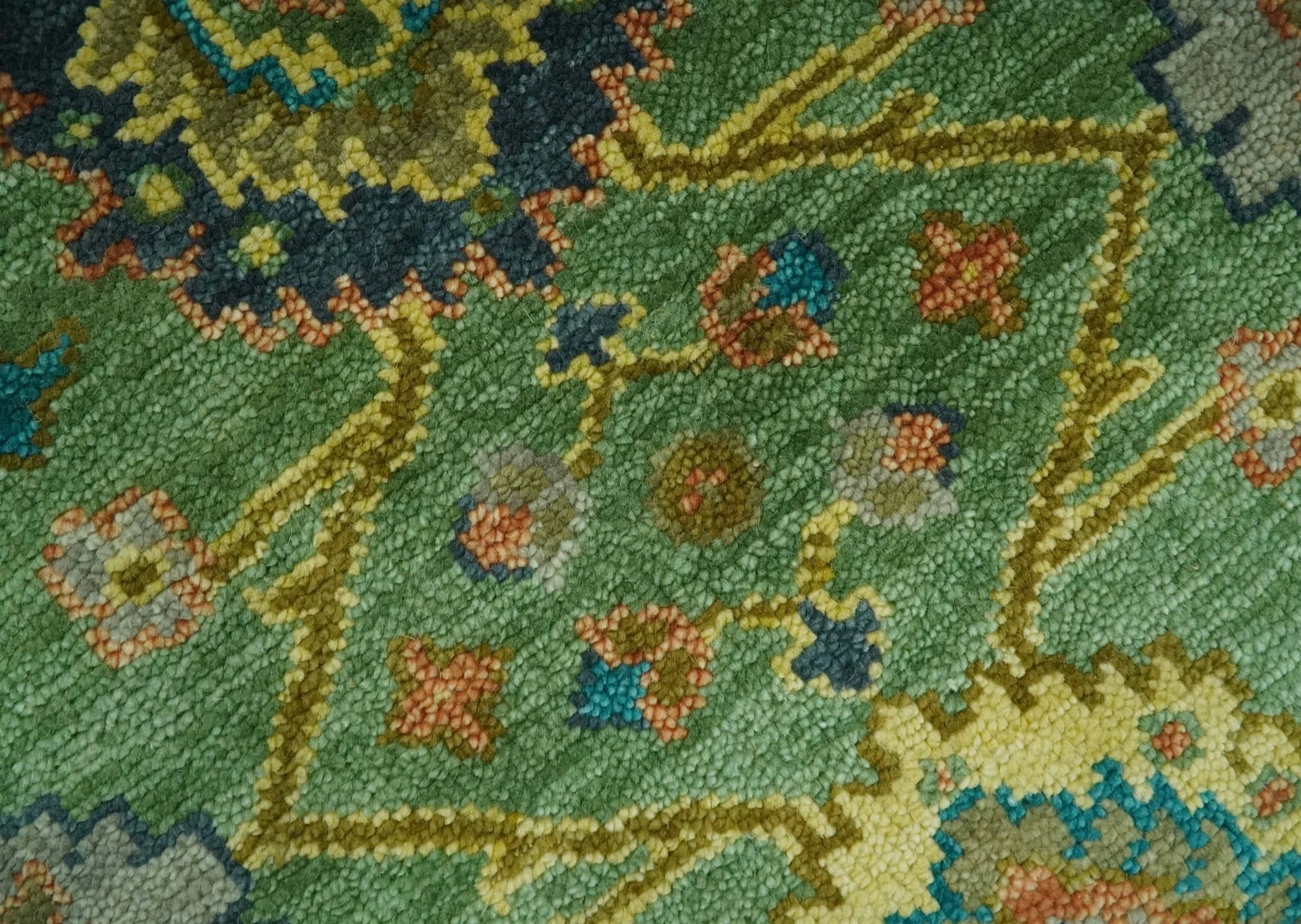 Vibrant colorful Green 8x10 Hand Knotted Traditional Oriental Oushak wool Area Rug - Image 4