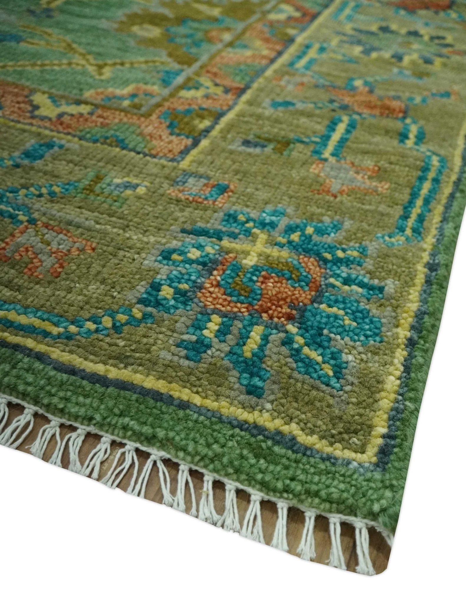 Vibrant colorful Green 8x10 Hand Knotted Traditional Oriental Oushak wool Area Rug - Image 5