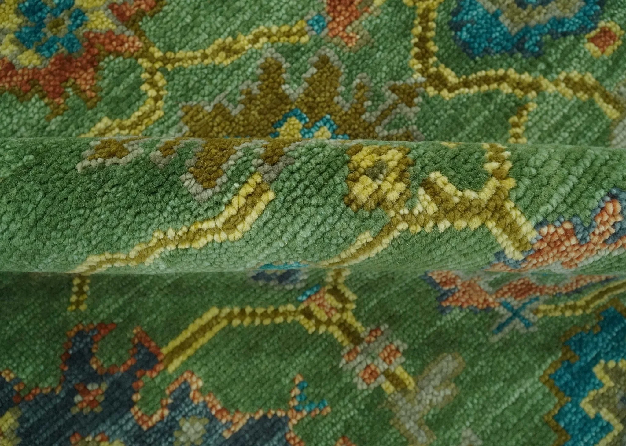 Vibrant colorful Green 8x10 Hand Knotted Traditional Oriental Oushak wool Area Rug - Image 6