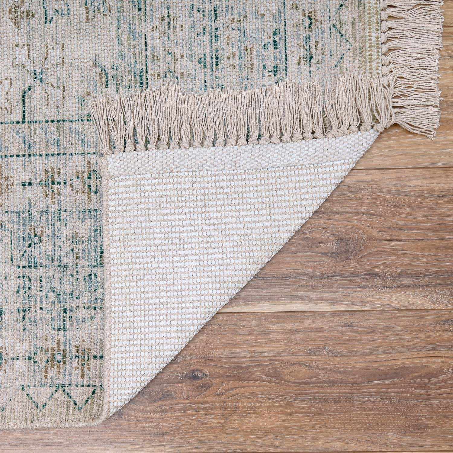 Green Traditional Style Handmade Cotton-blend Rug - Image 3