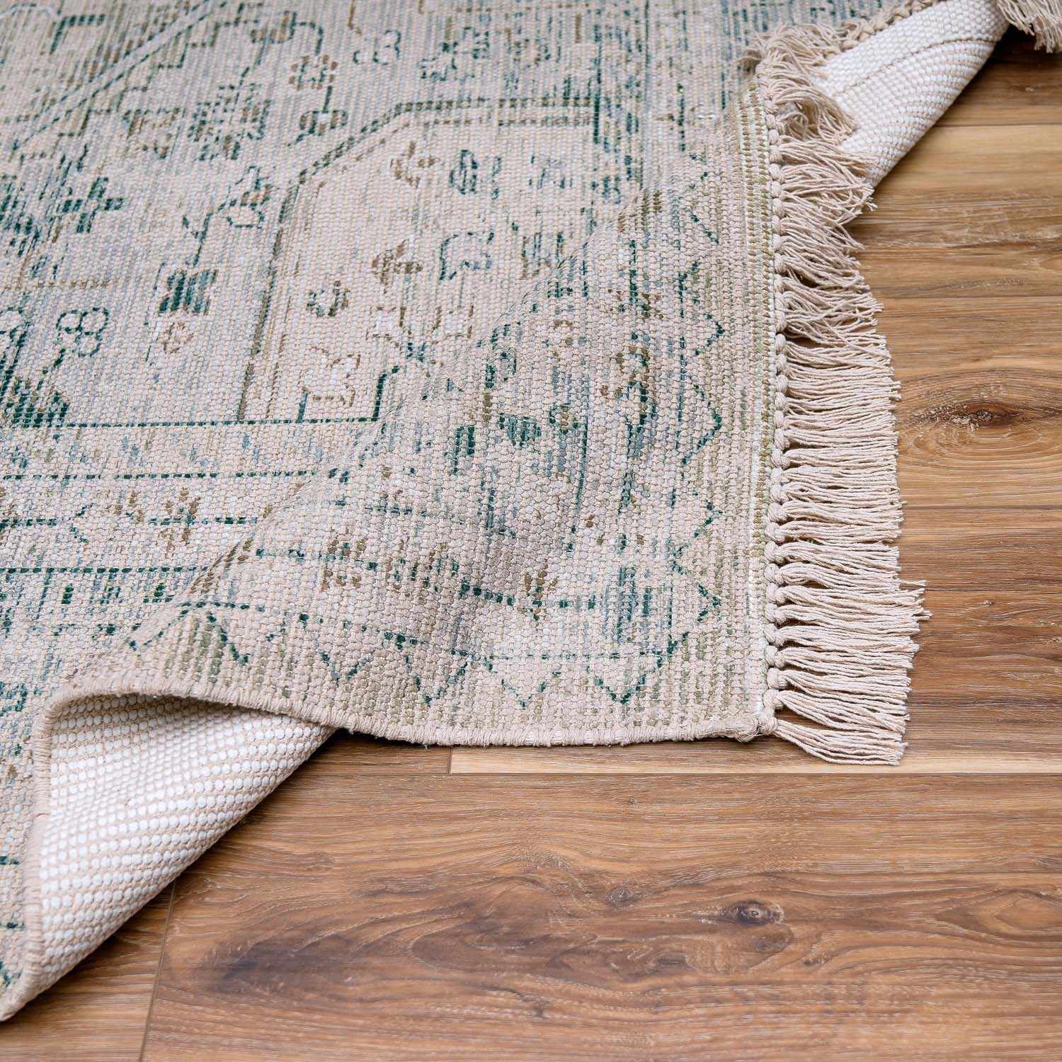 Green Traditional Style Handmade Cotton-blend Rug - Image 4