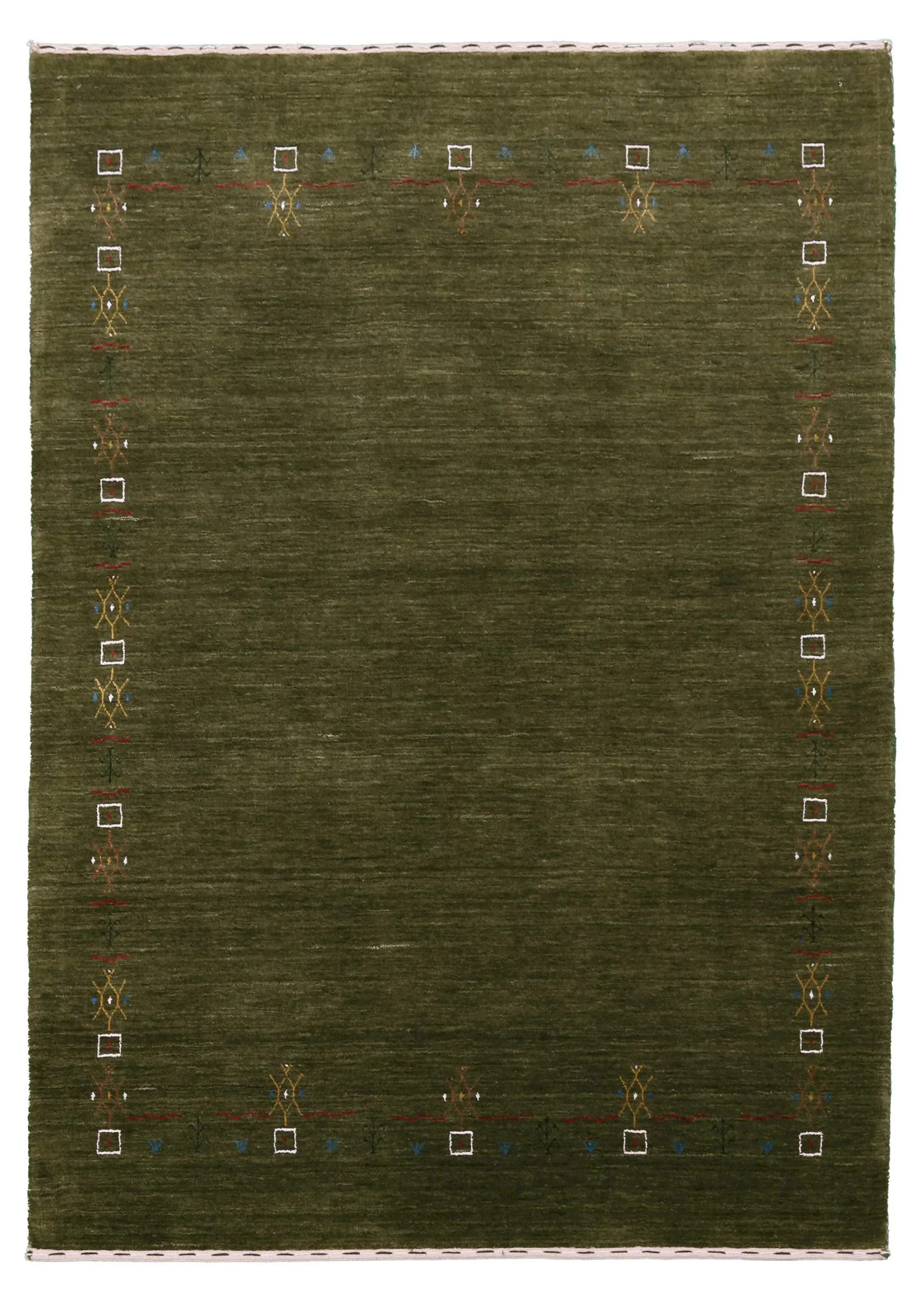 Green Tribal Border Design Hand Loomed Wool Area Rug - Image 10