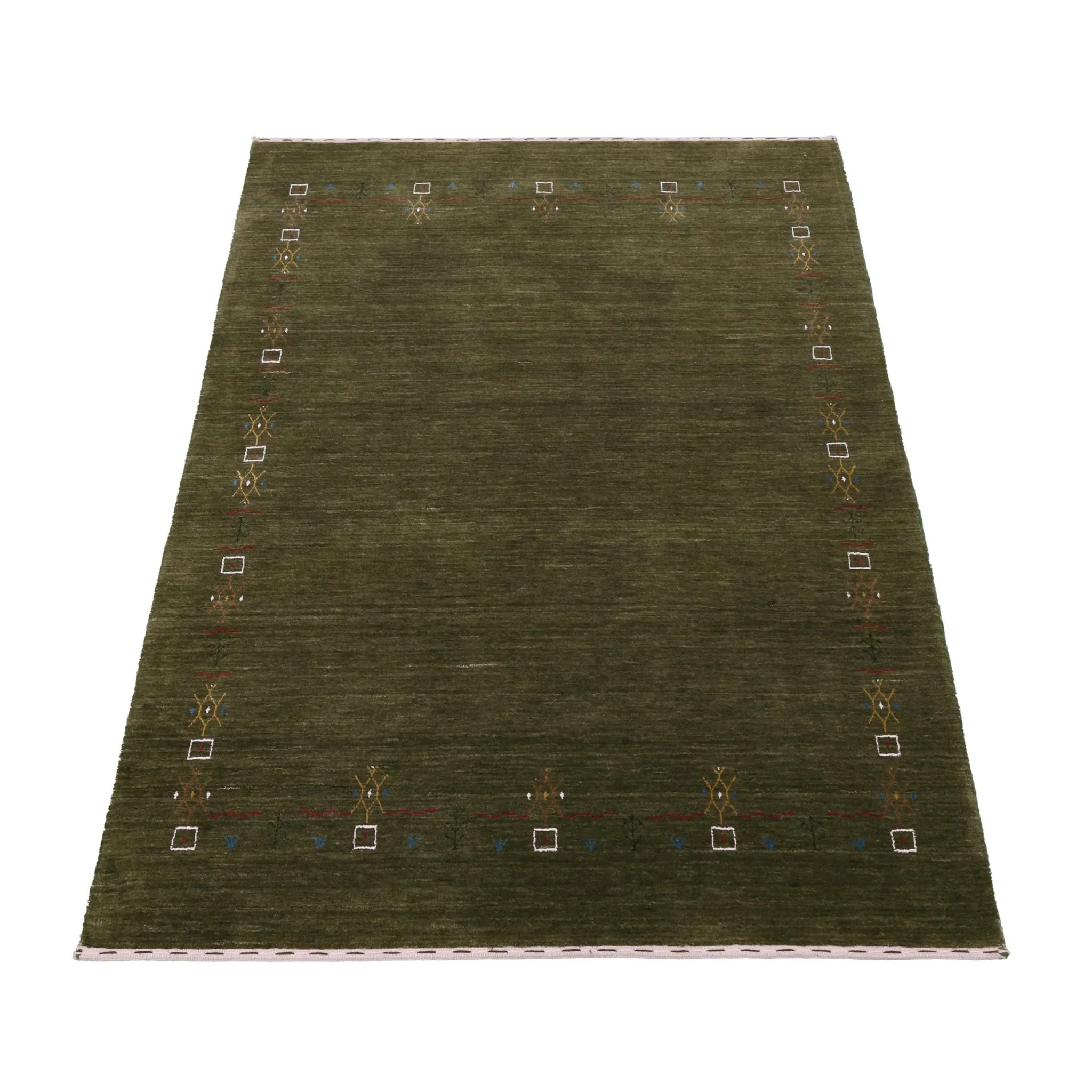 Green Tribal Border Design Hand Loomed Wool Area Rug - Image 11