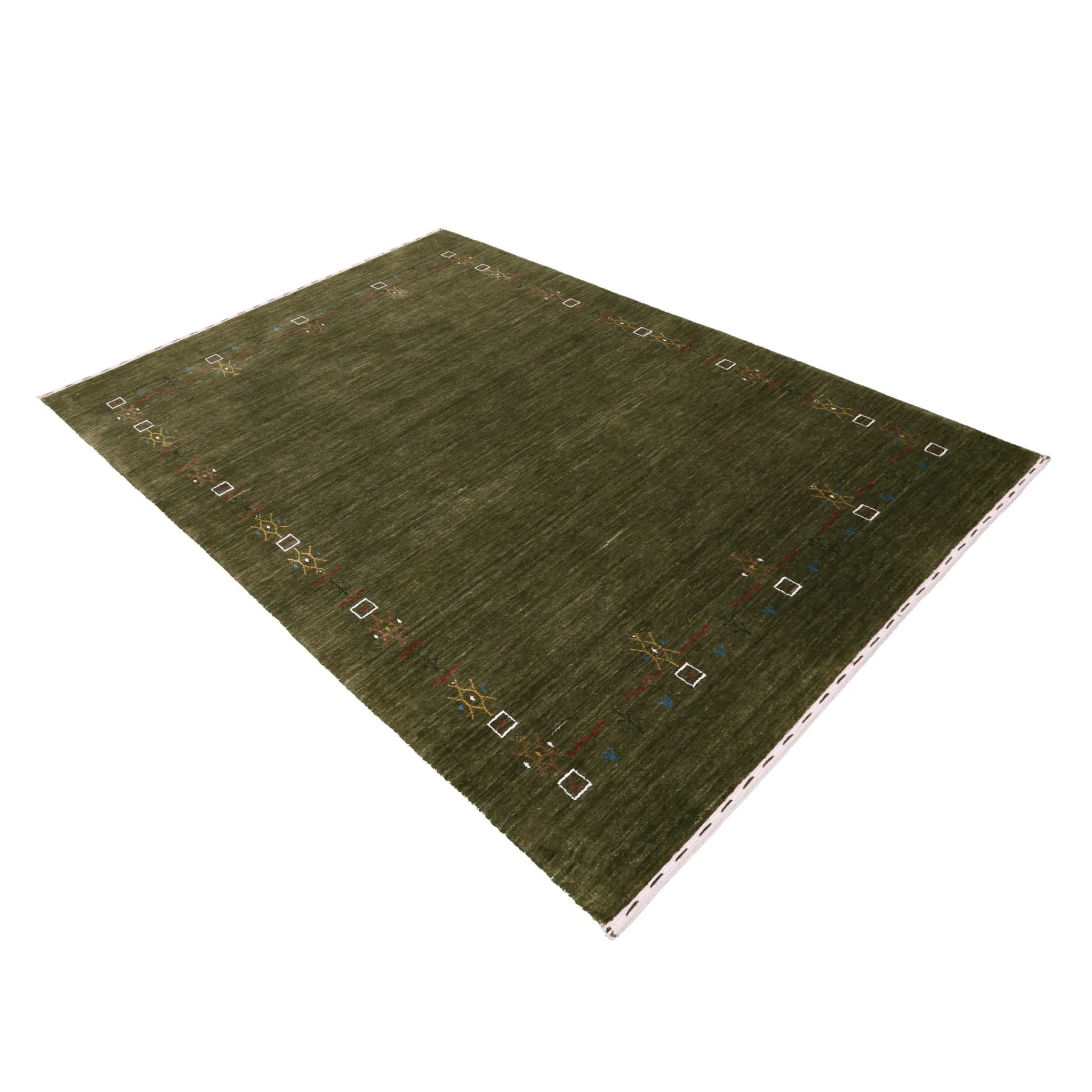 Green Tribal Border Design Hand Loomed Wool Area Rug - Image 12