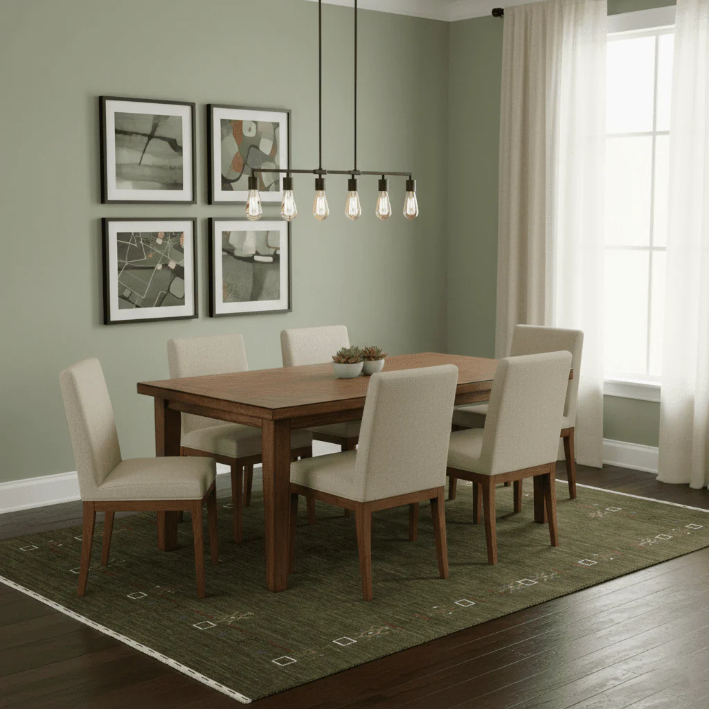 Green Tribal Border Design Hand Loomed Wool Area Rug - Image 2