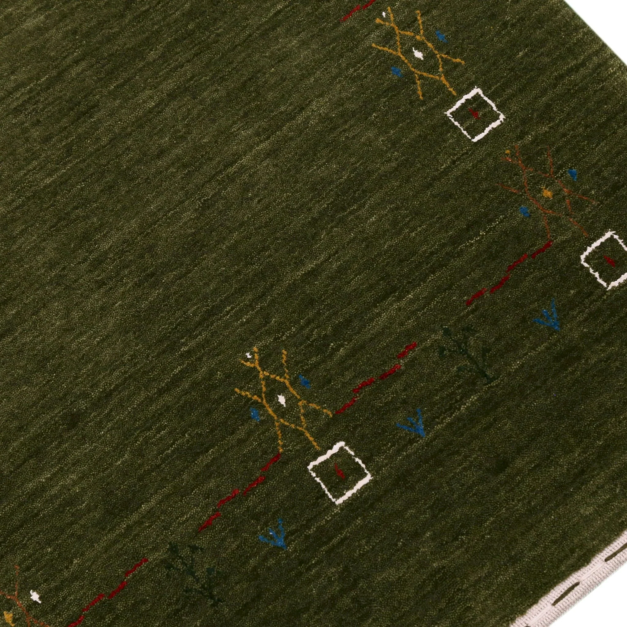 Green Tribal Border Design Hand Loomed Wool Area Rug - Image 5