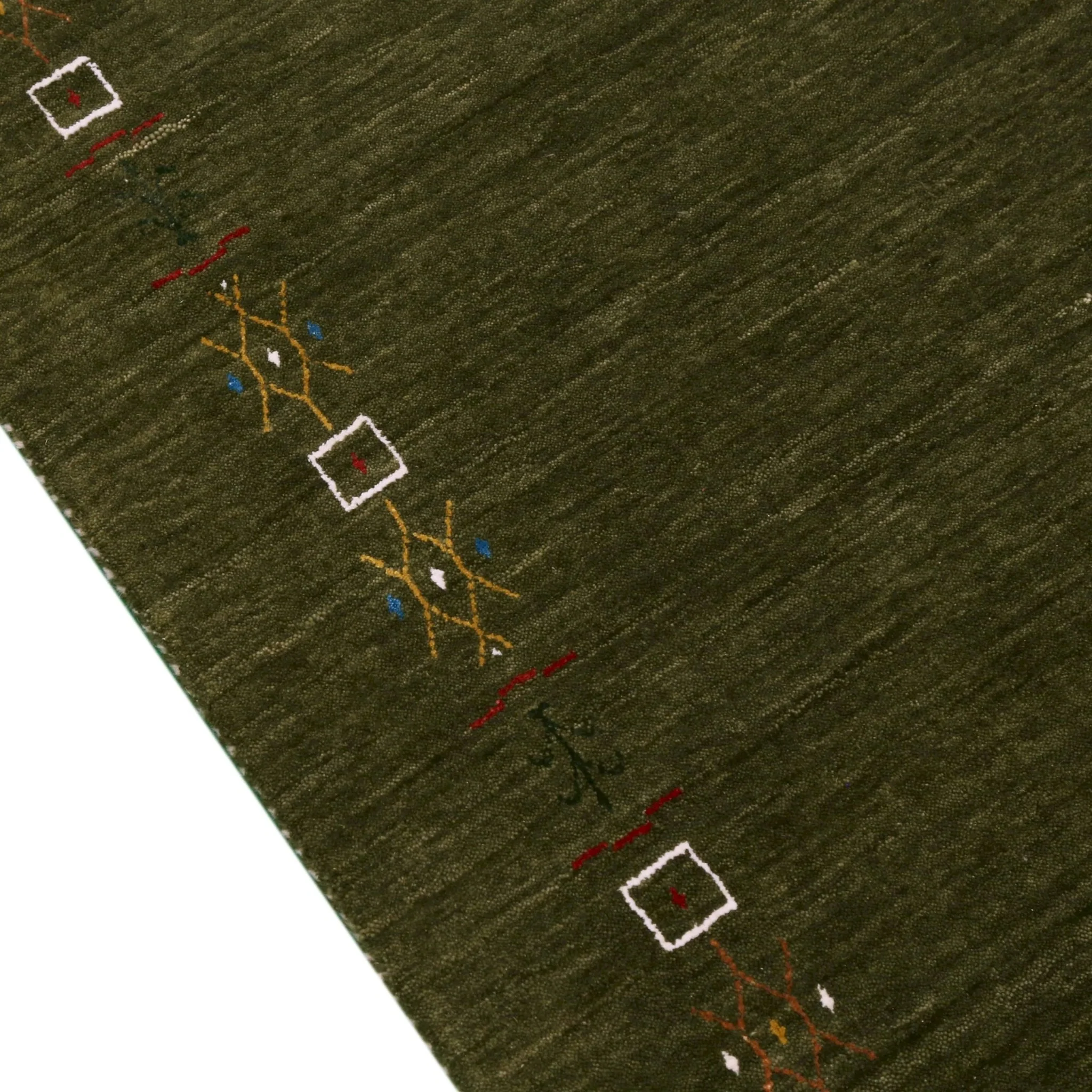 Green Tribal Border Design Hand Loomed Wool Area Rug - Image 8