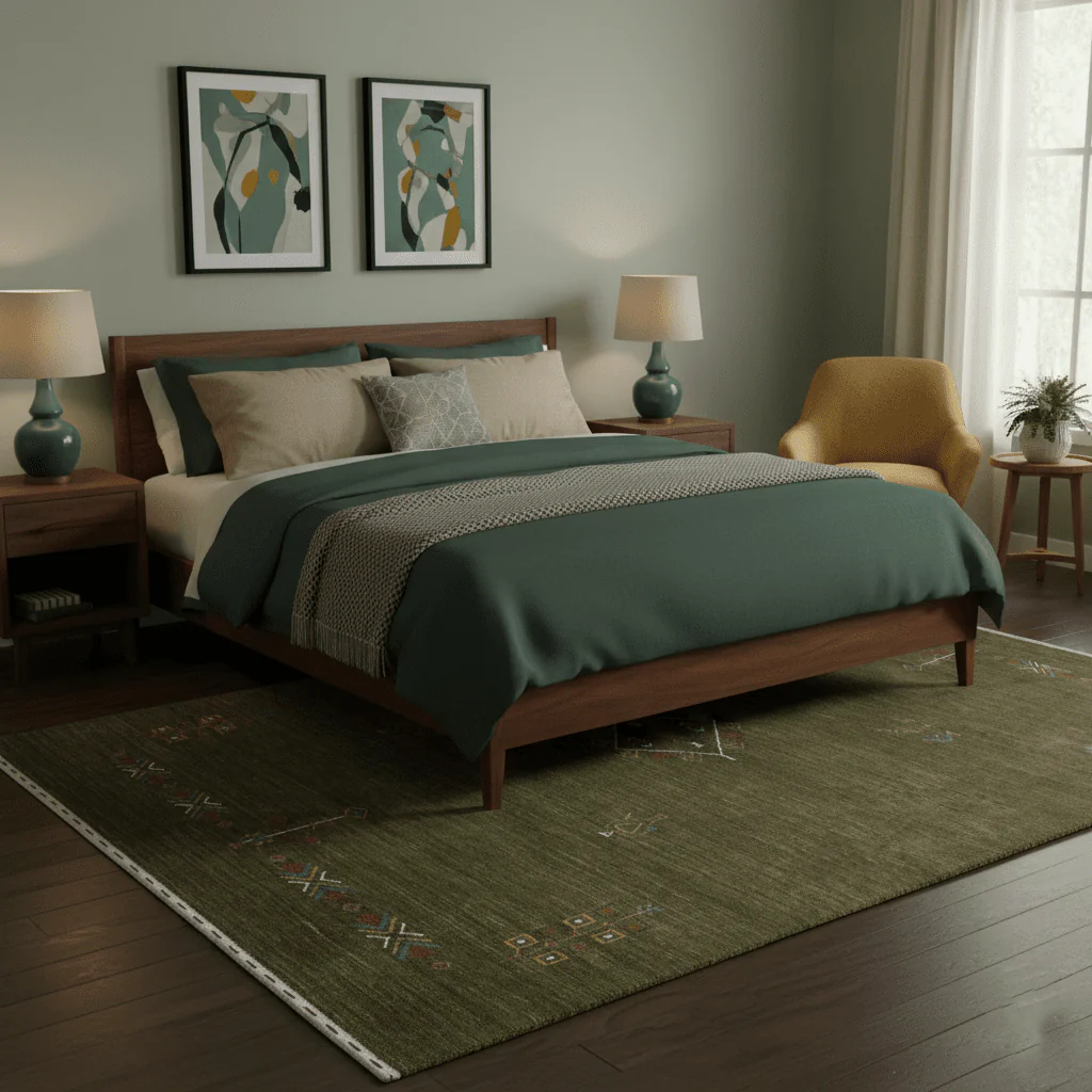 Green Tribal Center Medallion Hand Loomed Wool Area Rug - Image 2