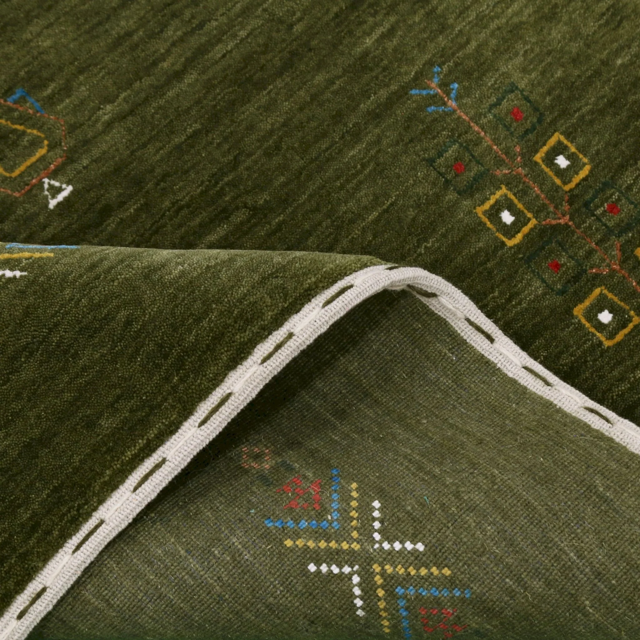 Green Tribal Center Medallion Hand Loomed Wool Area Rug - Image 9