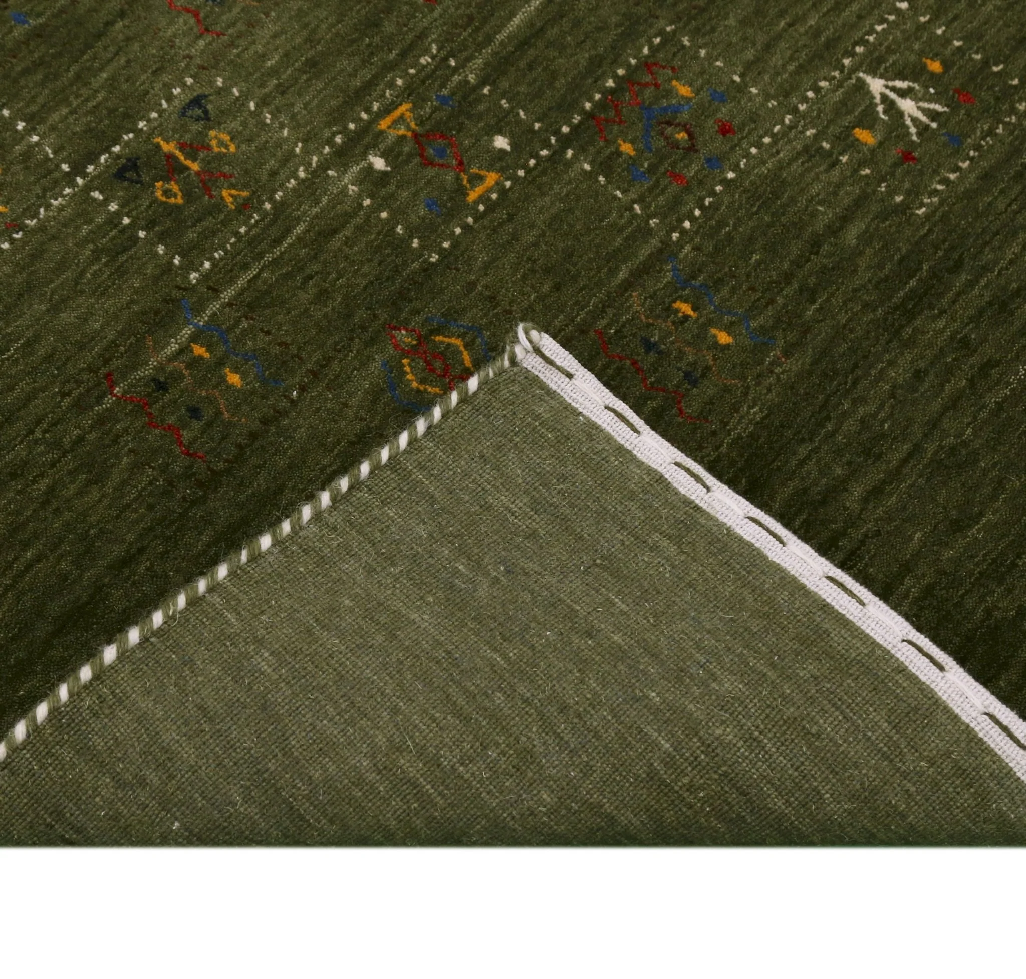 Green Tribal Design Hand Loomed Wool Area Rug - Image 4