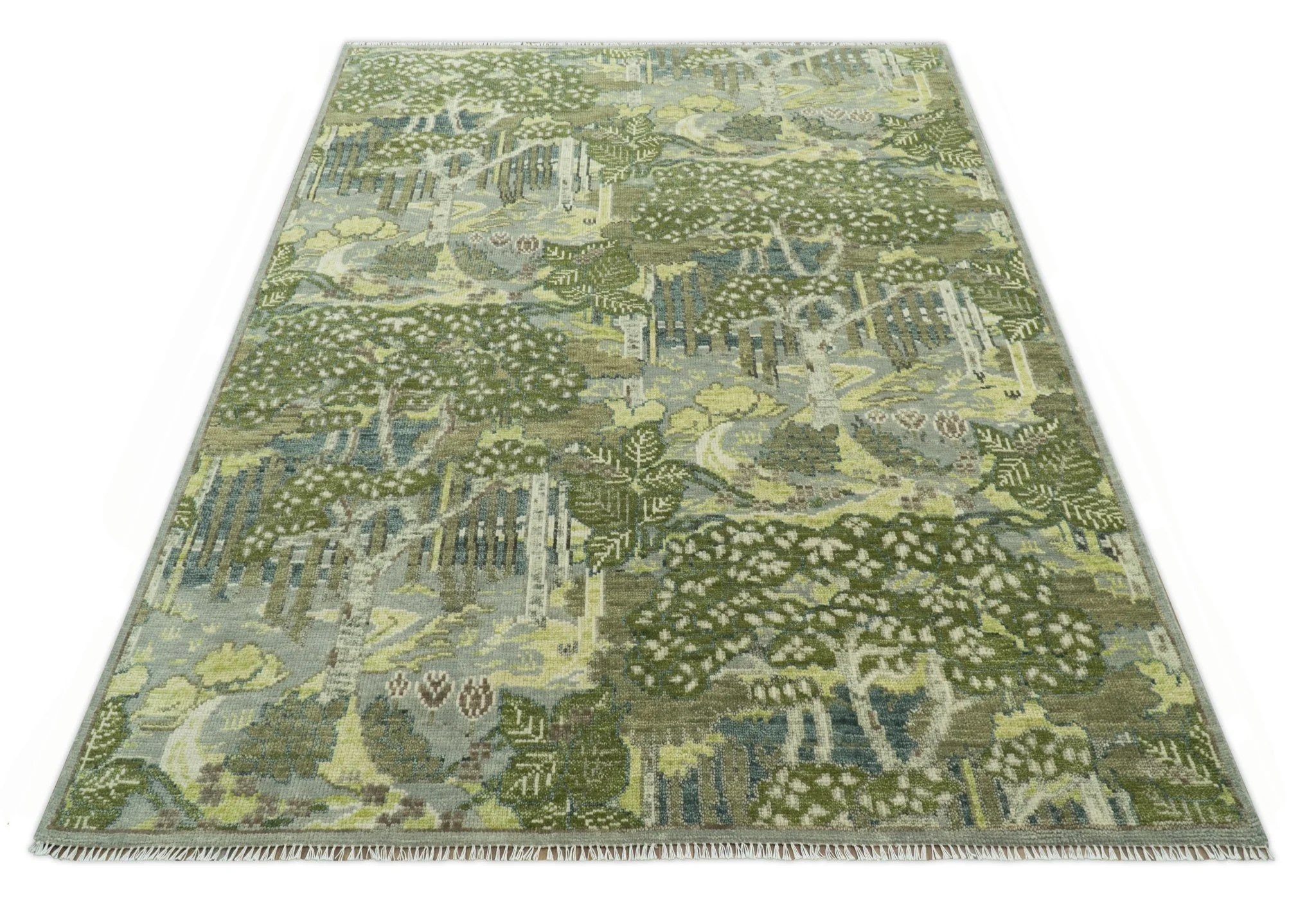 Green And Gray Nature Jungle Hand Knotted Custom Made wool area rug - Image 10