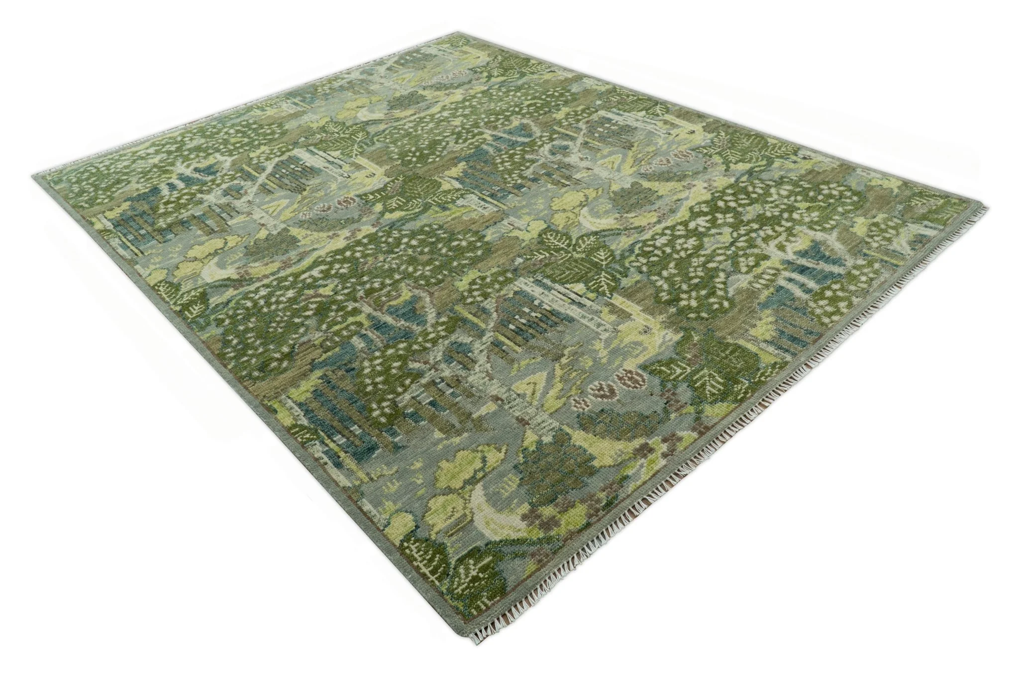Green And Gray Nature Jungle Hand Knotted Custom Made wool area rug - Image 11
