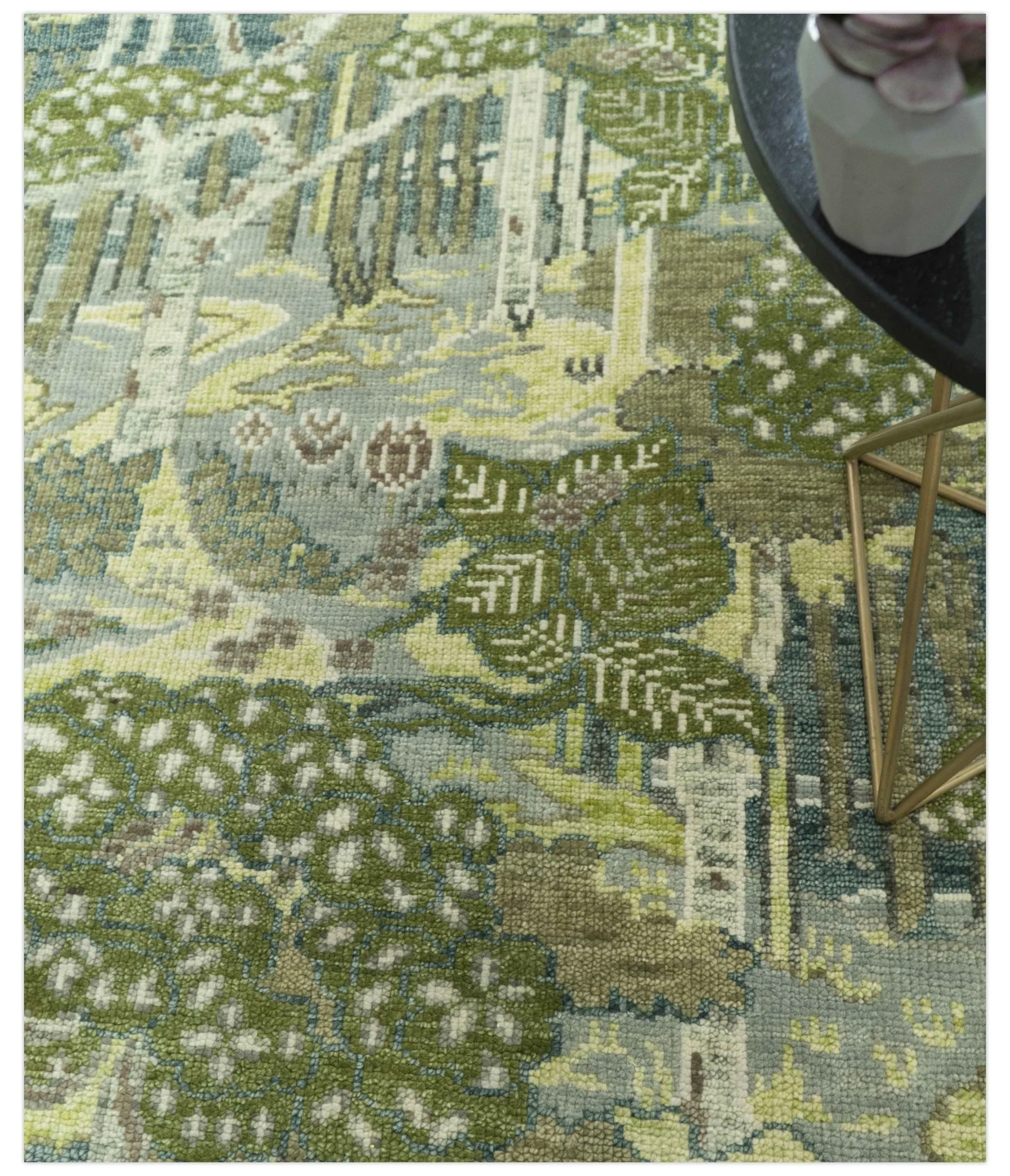 Green And Gray Nature Jungle Hand Knotted Custom Made wool area rug - Image 8