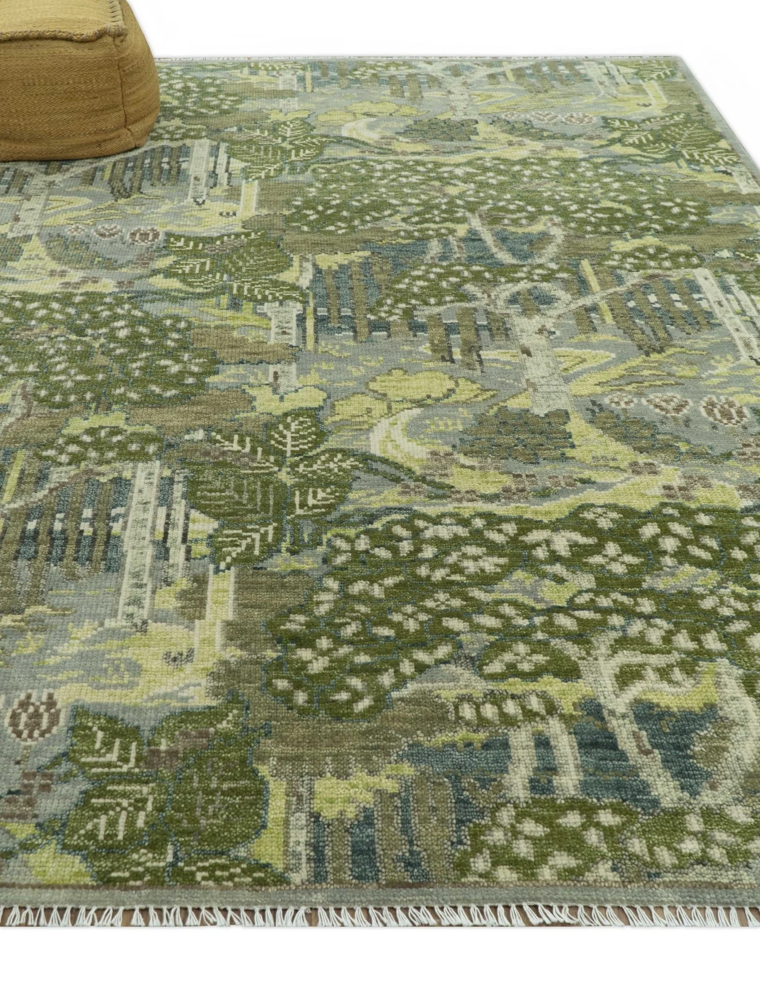Green And Gray Nature Jungle Hand Knotted Custom Made wool area rug - Image 9