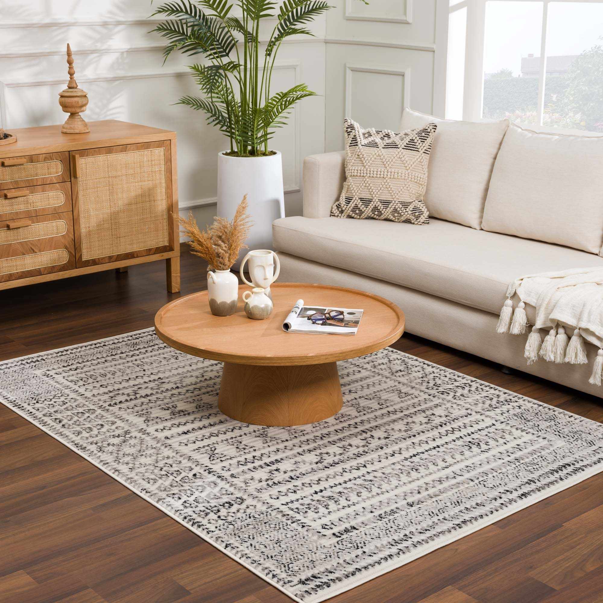 Contemporary Tribal Design Plain Black, Light Gray, Charcoal, Off white area rug - Image 15