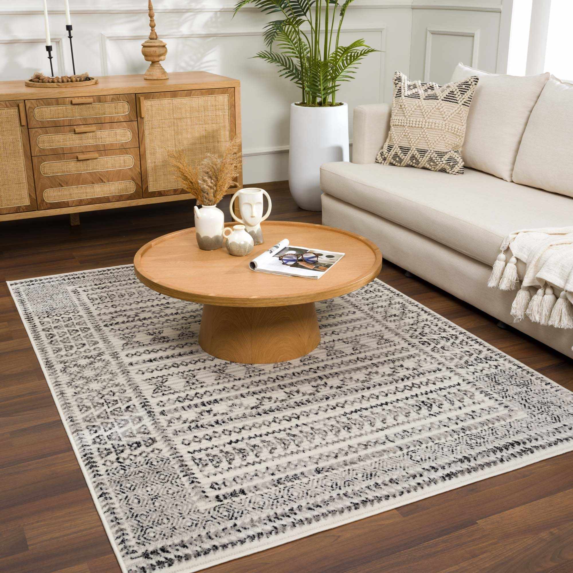 Contemporary Tribal Design Plain Black, Light Gray, Charcoal, Off white area rug - Image 16