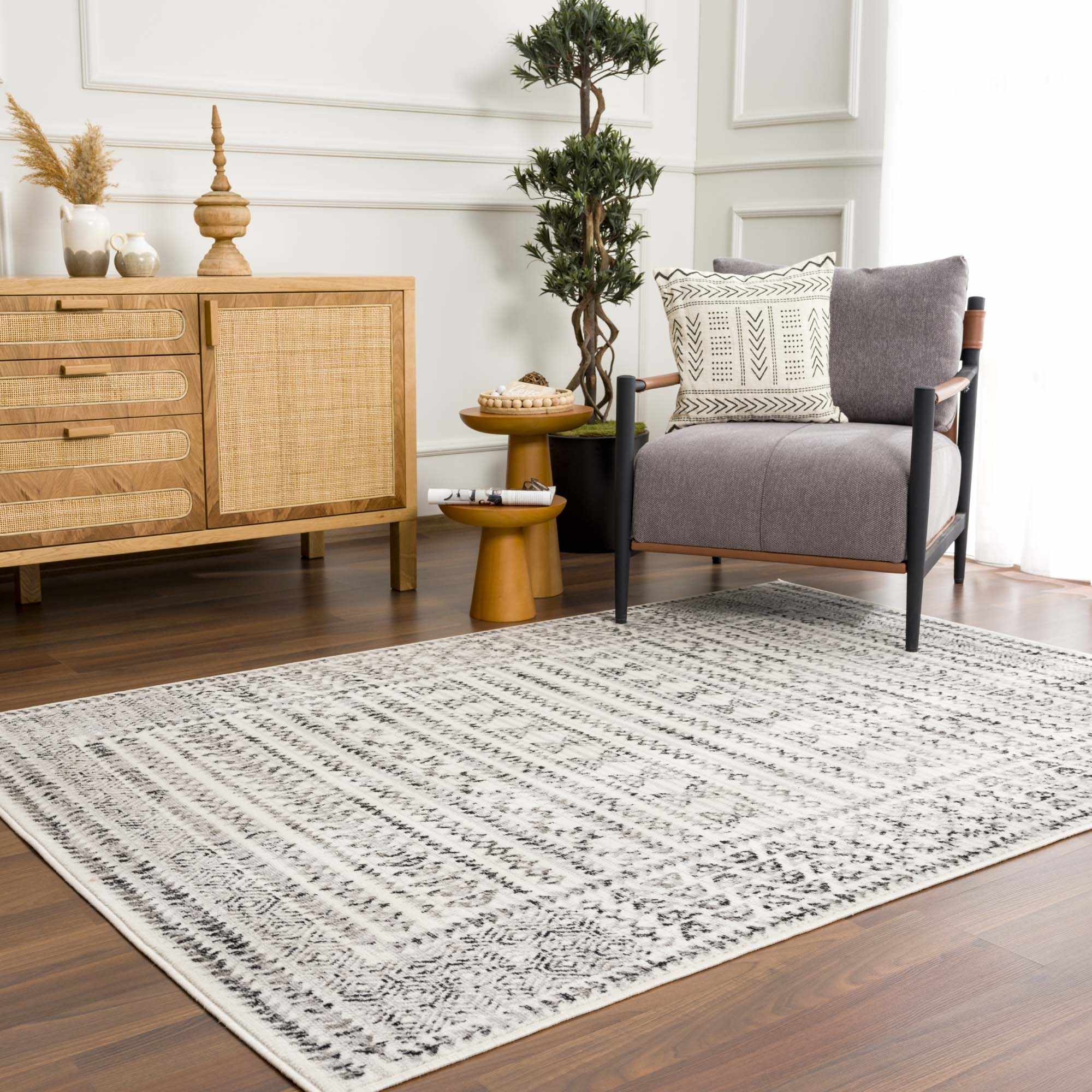 Contemporary Tribal Design Plain Black, Light Gray, Charcoal, Off white area rug - Image 17
