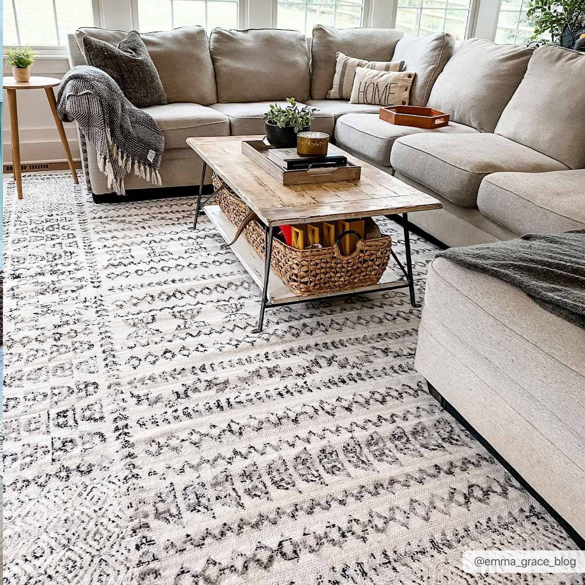 Contemporary Tribal Design Plain Black, Light Gray, Charcoal, Off white area rug - Image 3