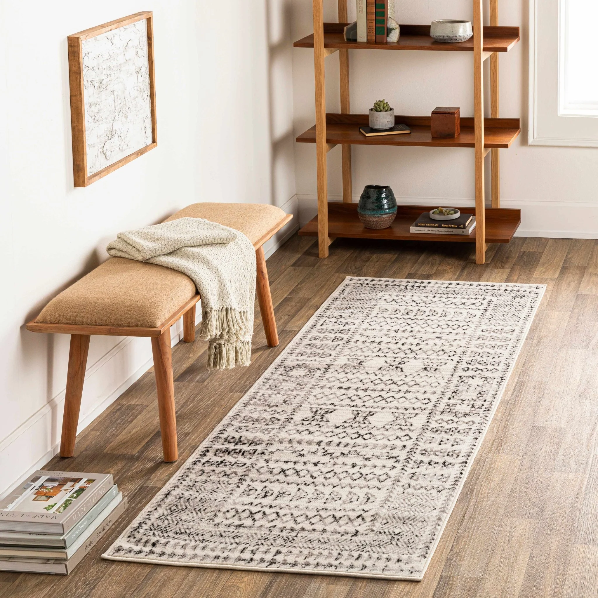 Contemporary Tribal Design Plain Black, Light Gray, Charcoal, Off white area rug - Image 5